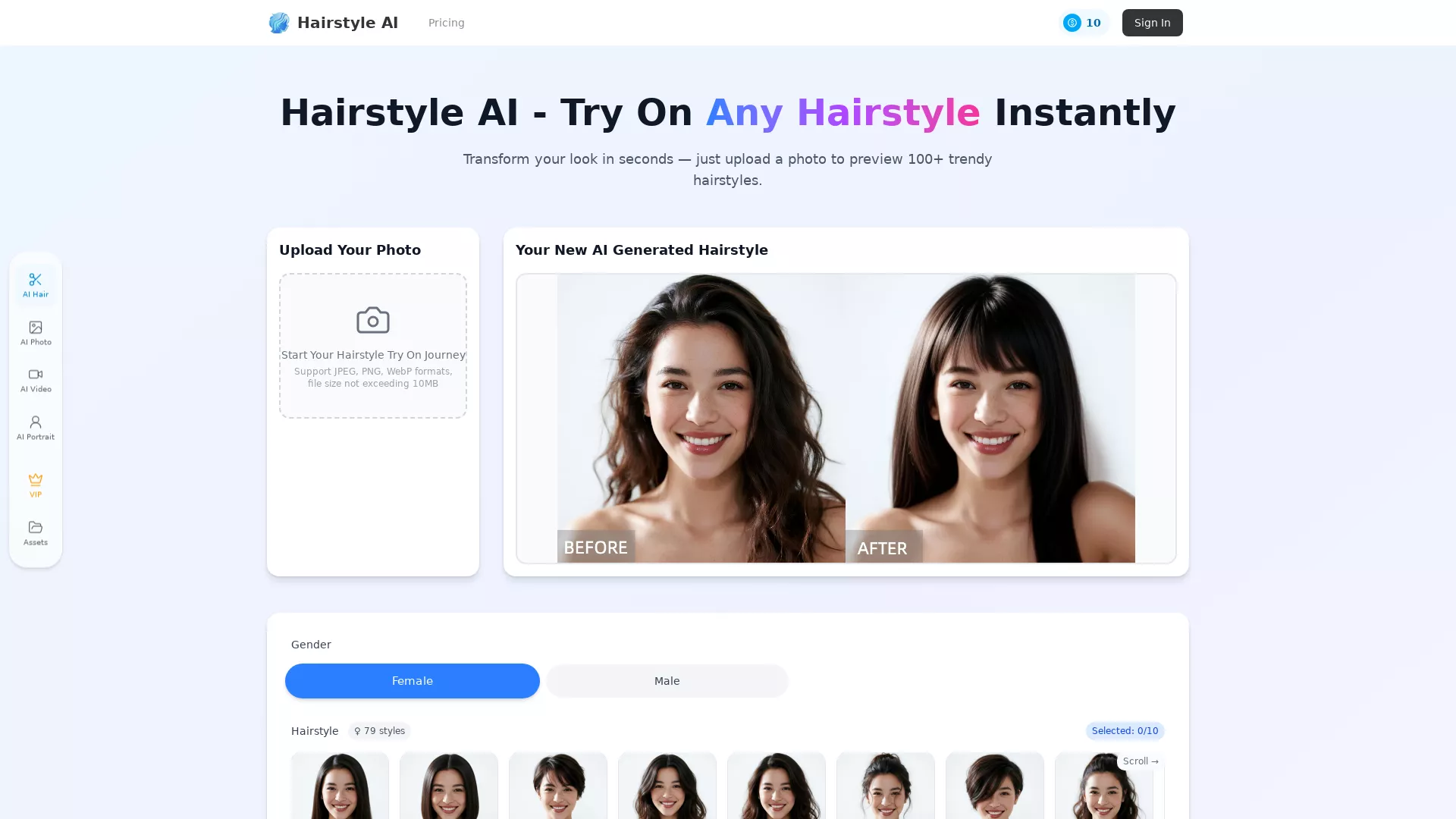 Hairstyle AI - AI Hairstyle Tool Website Screenshot