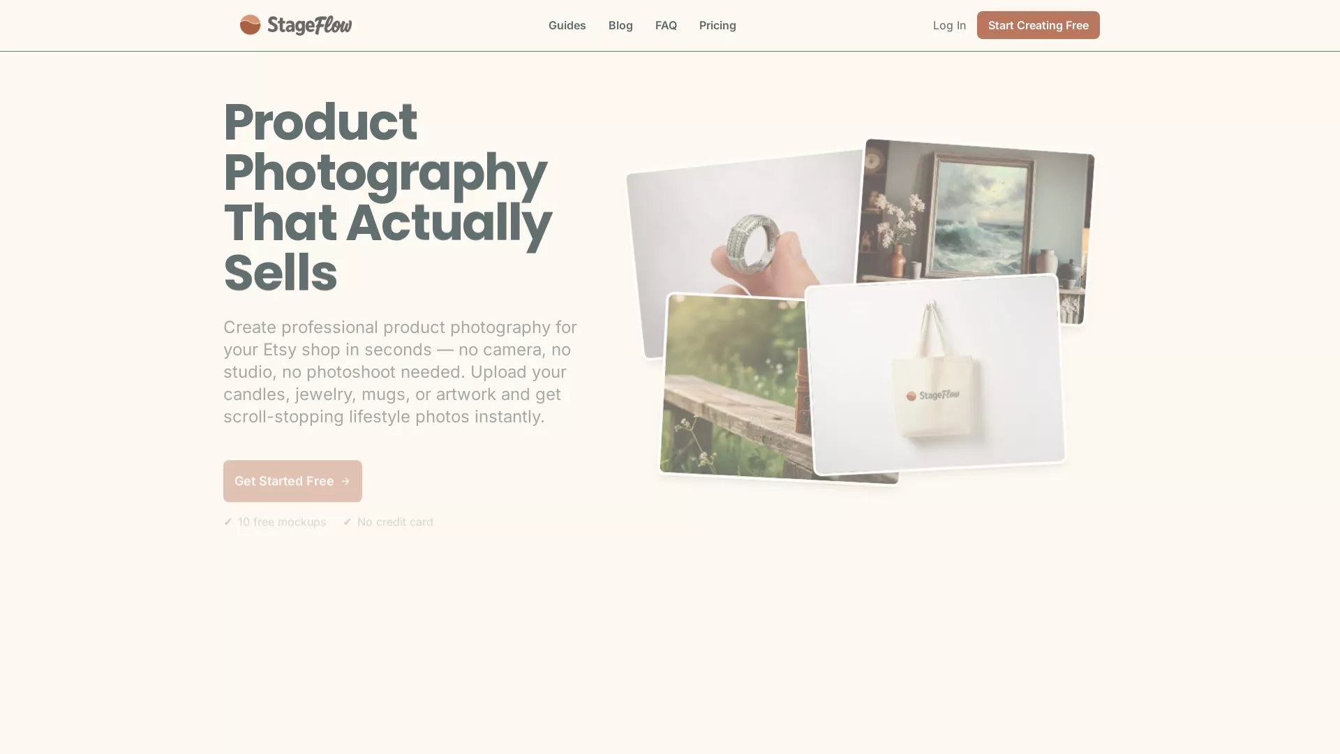Stage Flow - AI Etsy Product Photography Tool Website Screenshot