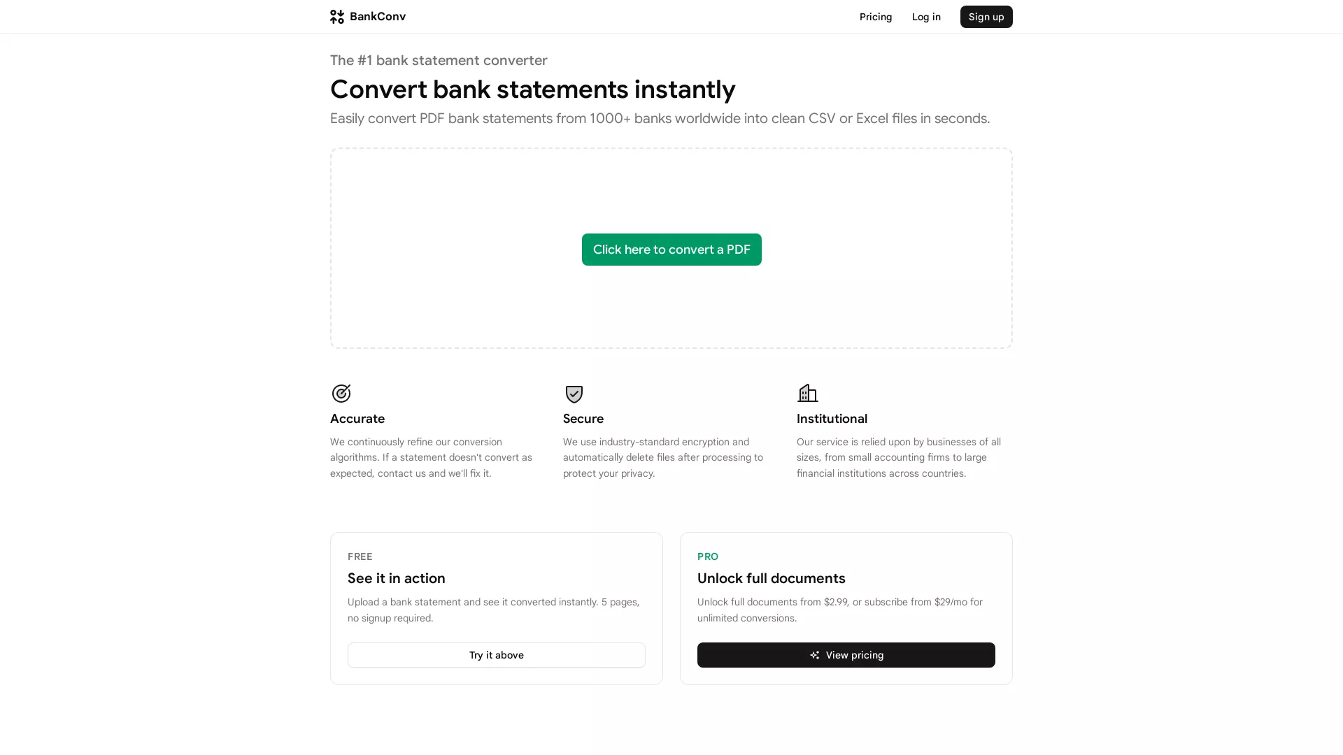 BankConv - AI Bank Statement to Spreadsheet Converter Website Screenshot