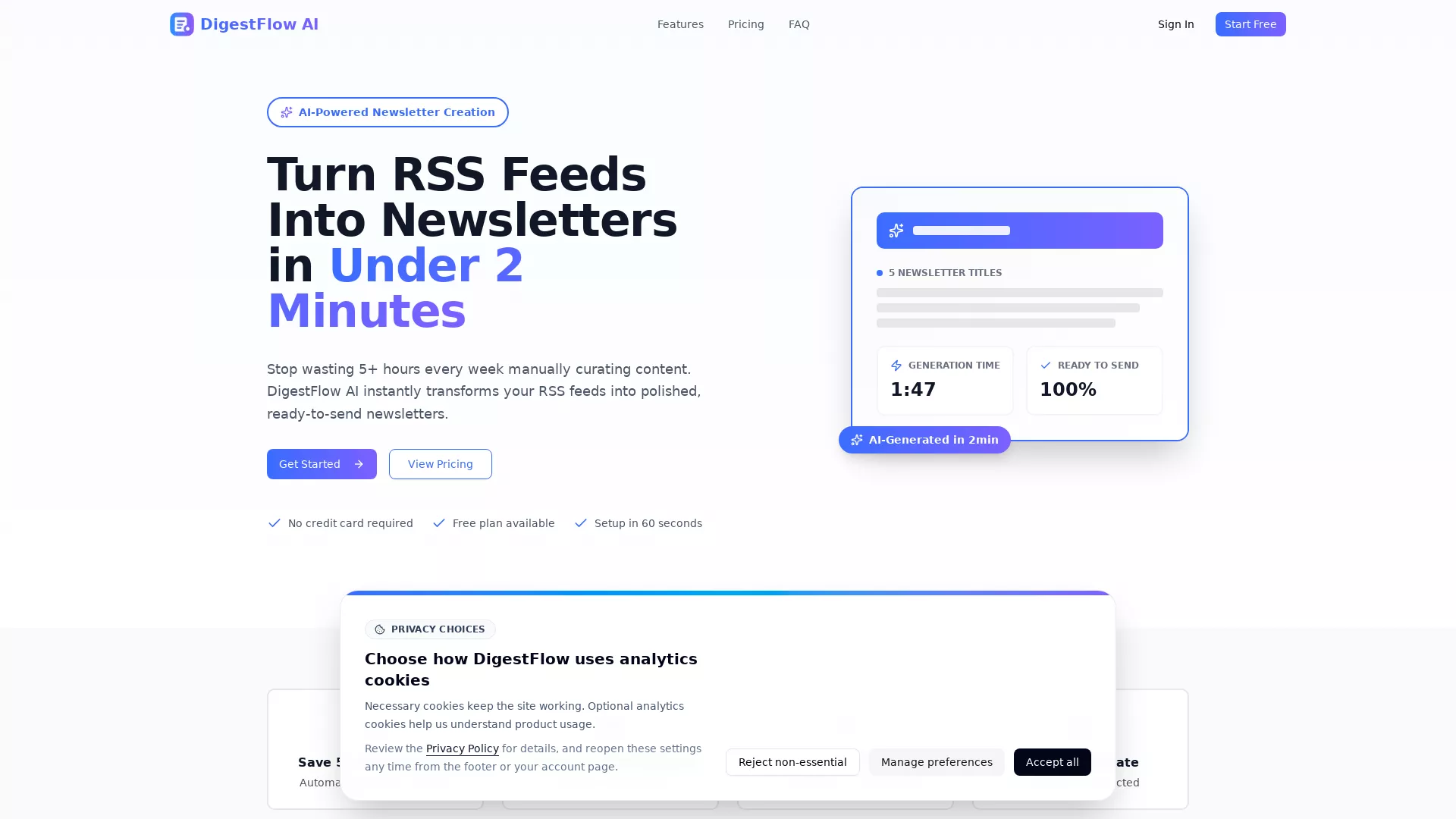 DigestFlowAI - AI Newsletter Creator Website Screenshot