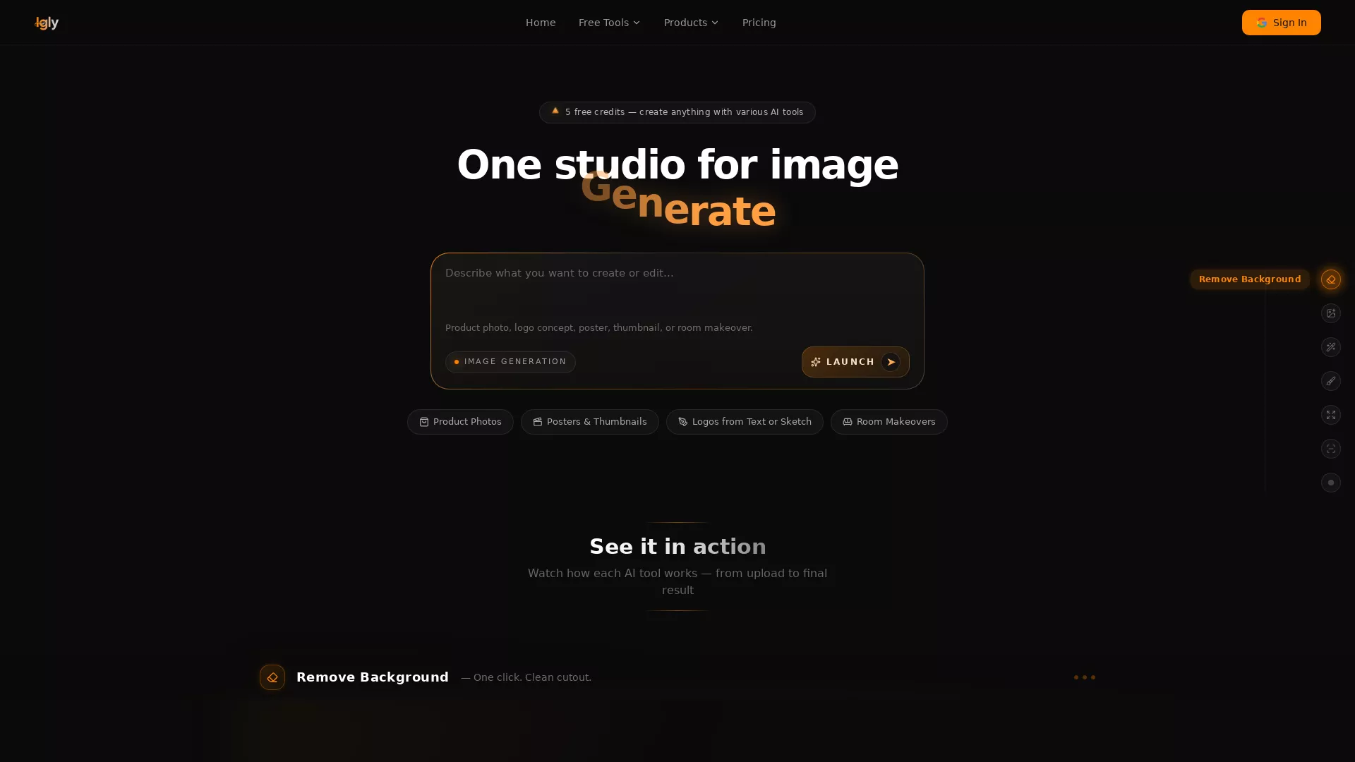 IglyAI - Image Editing AI Website Screenshot