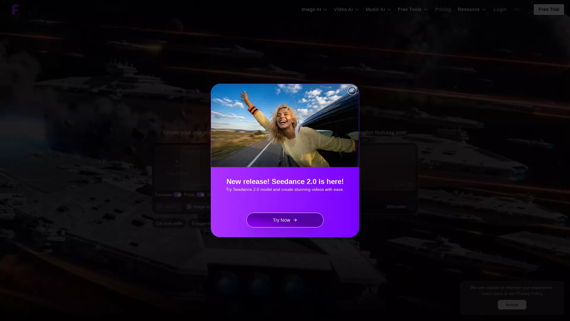 FlyneAI - AI Video Generation Tool Website Screenshot
