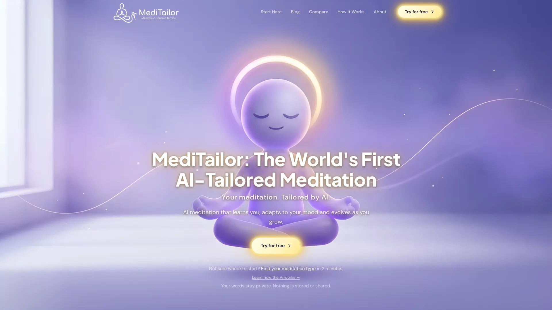 MediTailor - AI Meditation Session Generator Website Screenshot