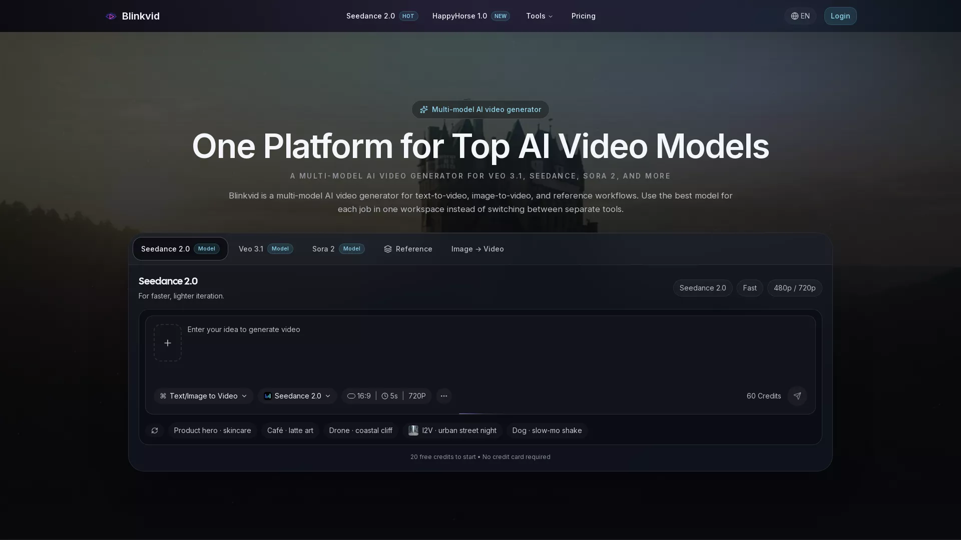 Blinkvid - AI Video Creation Tool Website Screenshot