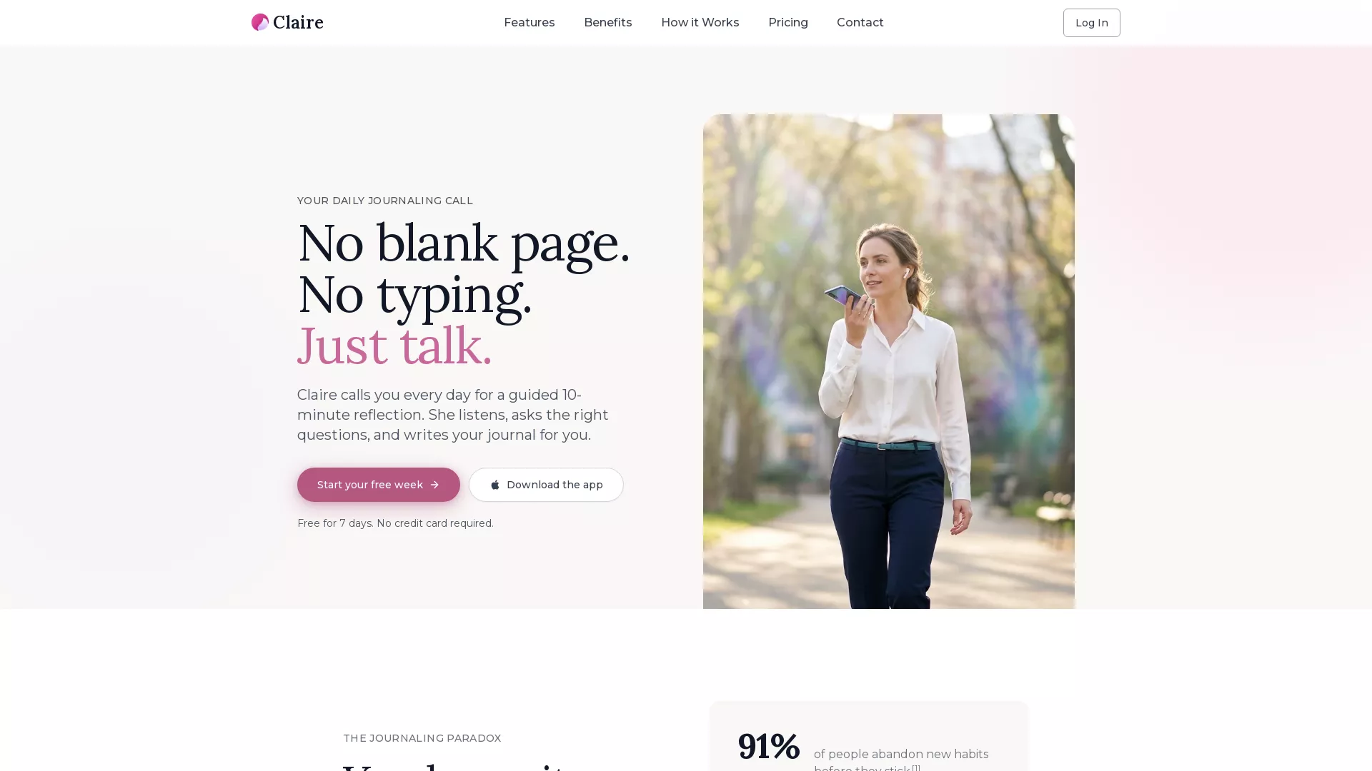 Claire Calls - AI Voice Journaling App Website Screenshot