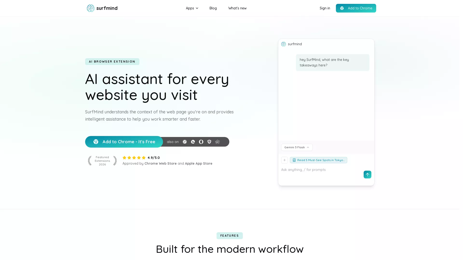 SurfMind - AI Productivity Tool Website Screenshot