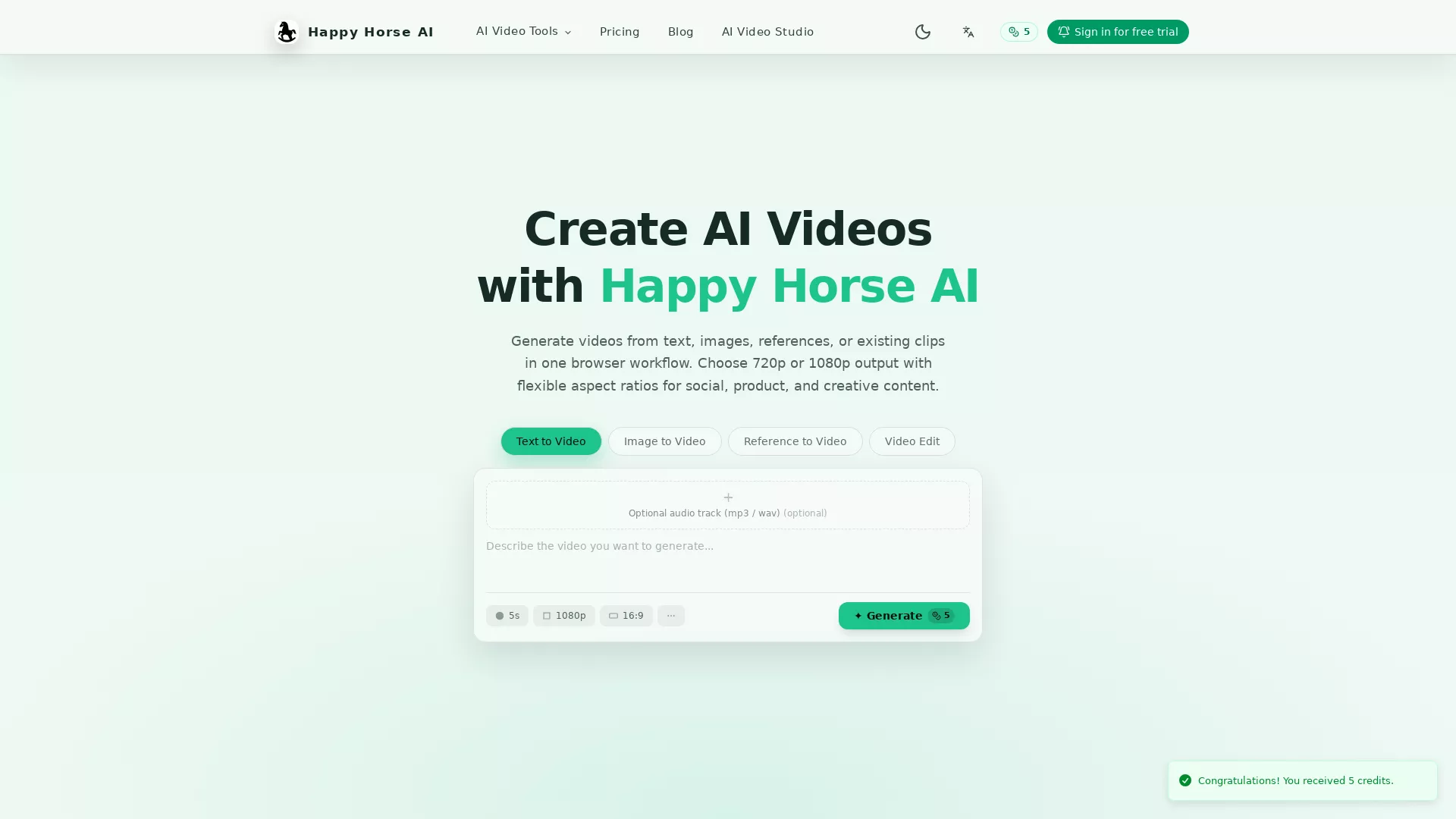 HappyHorseAIVideoGenerator - AI Video Generation Tool Website Screenshot