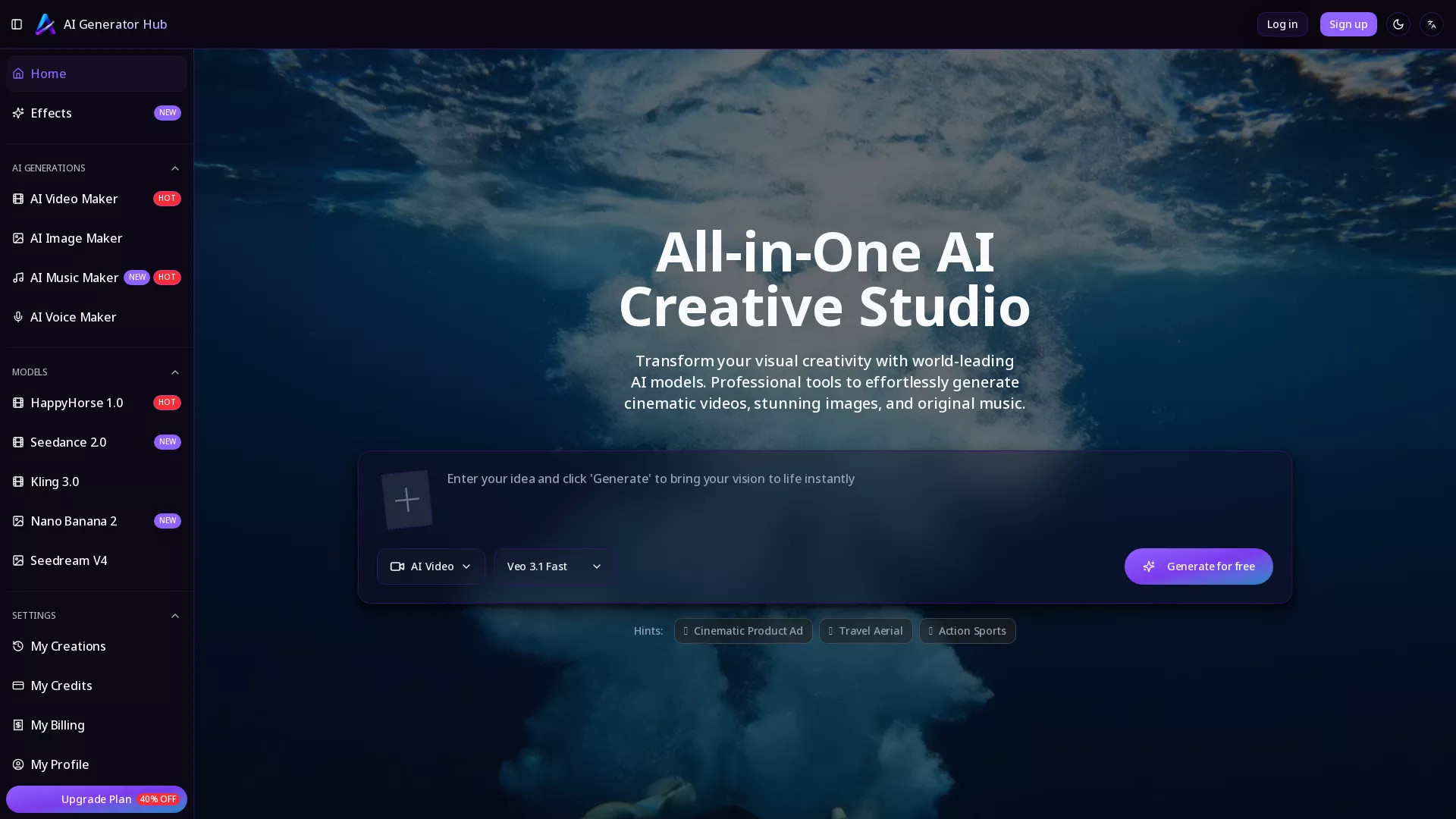AIGeneratorHub - AI Content Generation Platform Website Screenshot