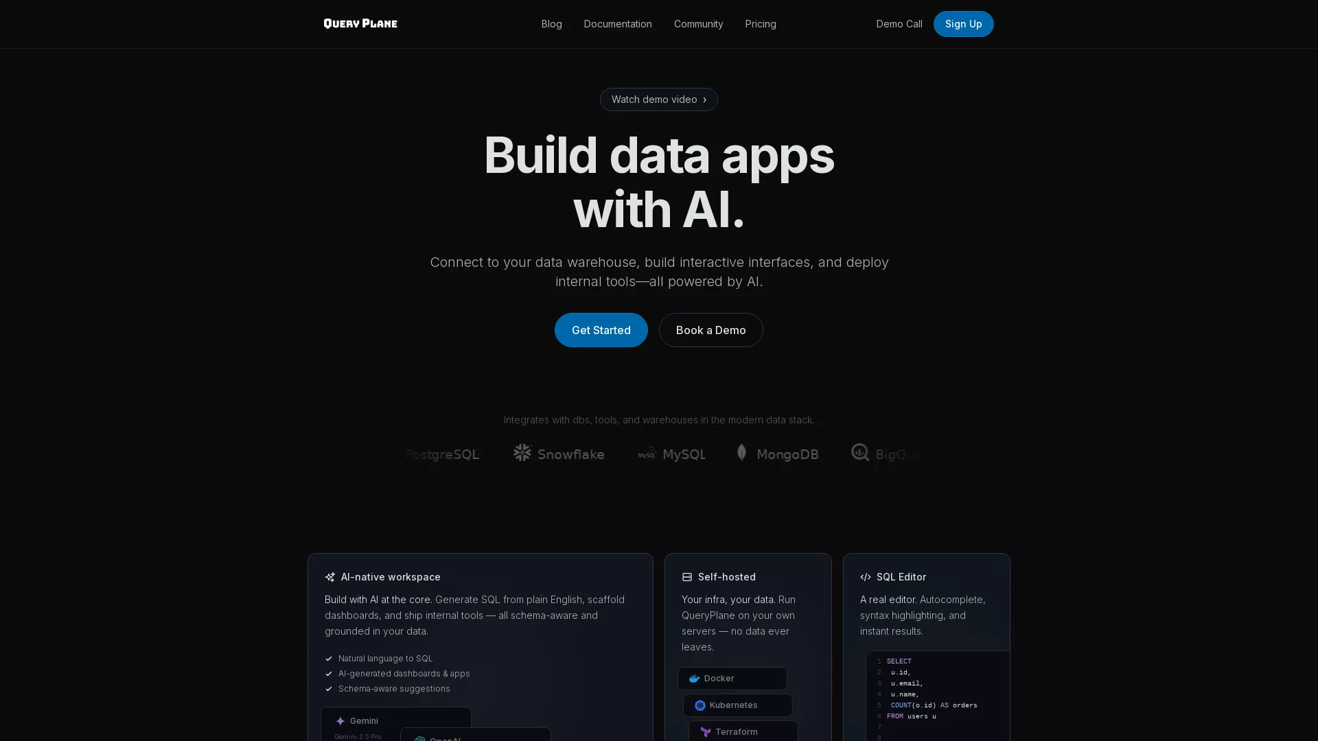 QueryPlane - AI Data Analysis Tool Website Screenshot