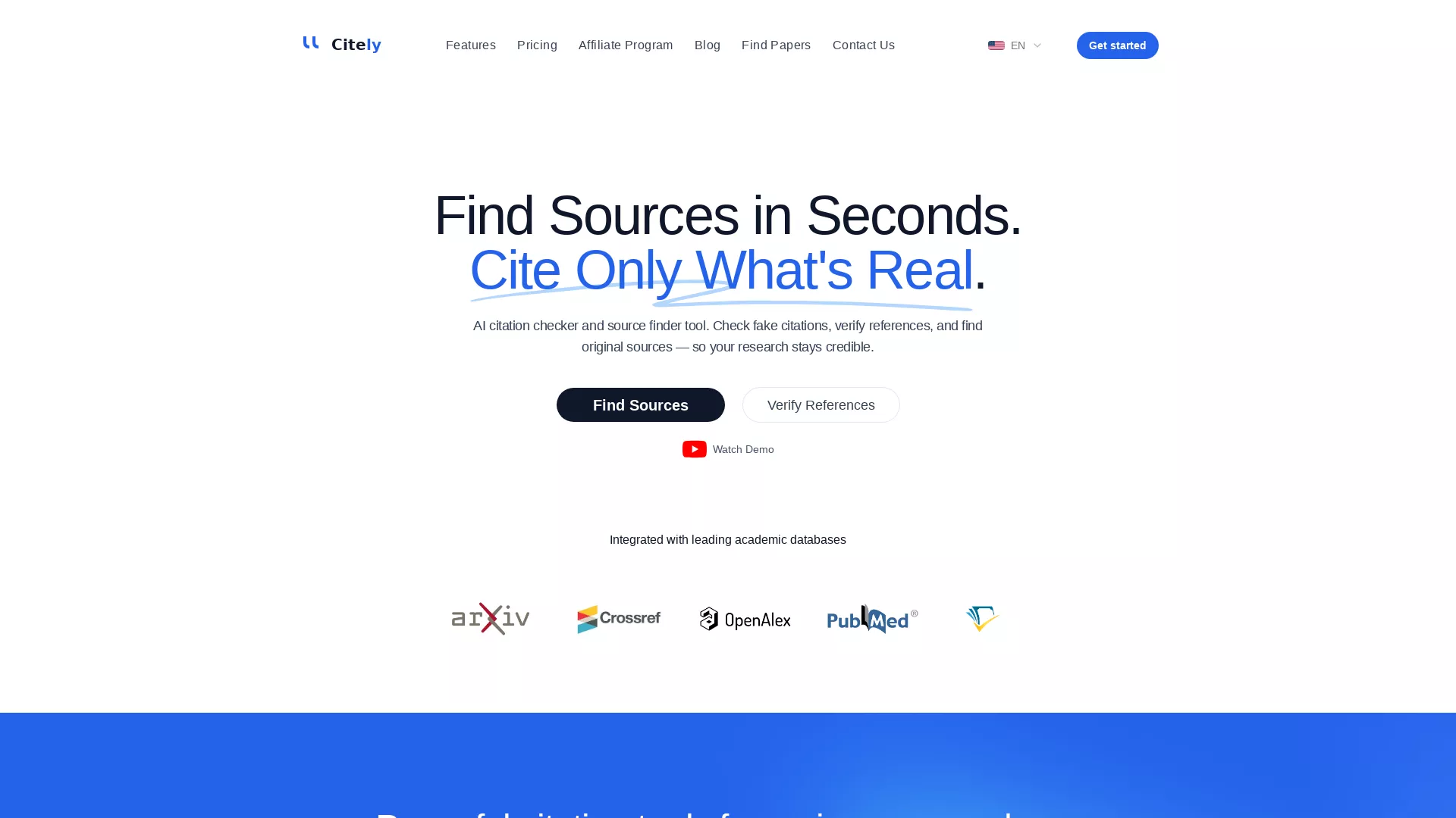 Citely AI - AI Citation Checker Tool Website Screenshot