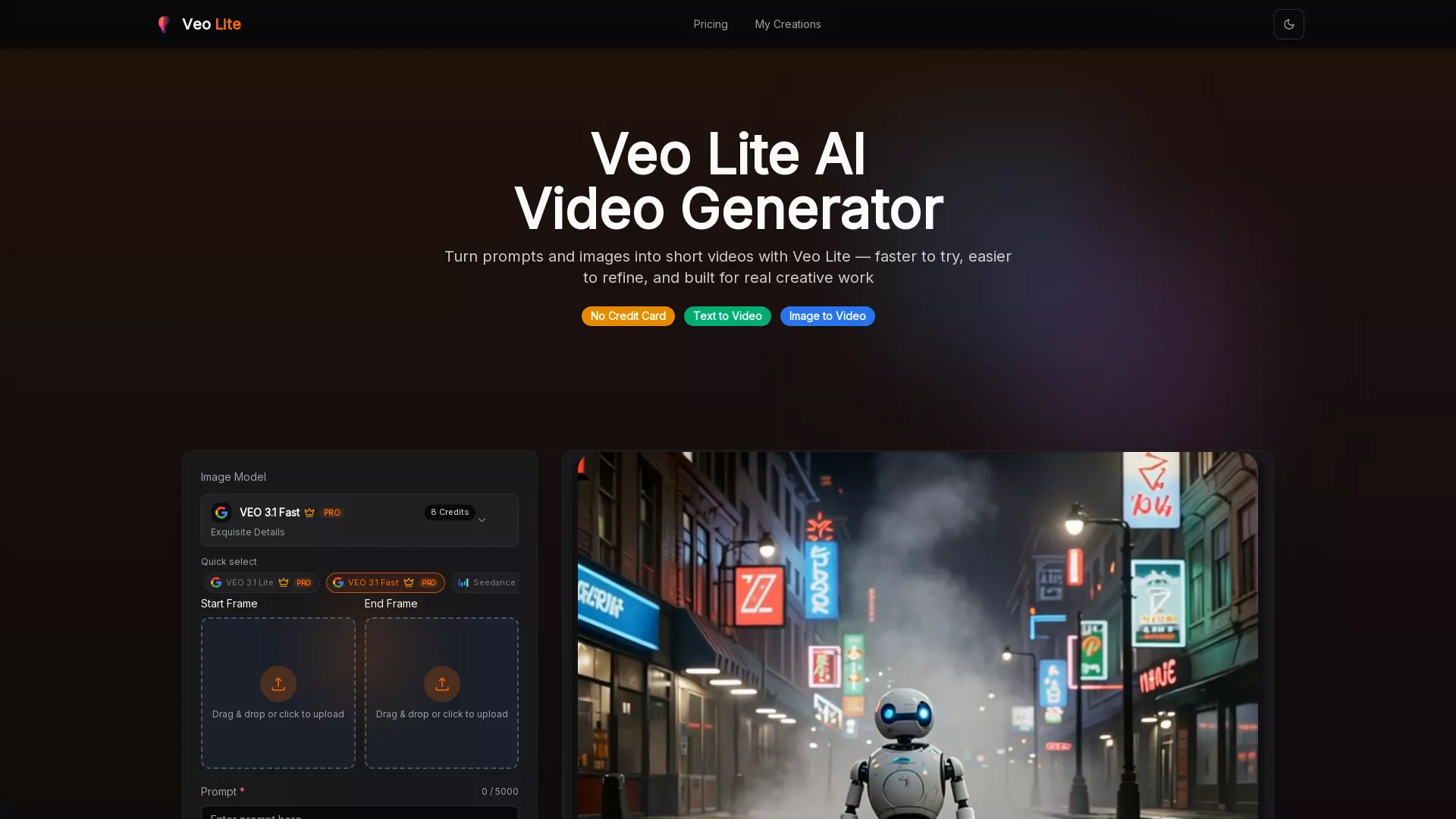 VeoLite - AI Video Generator Website Screenshot