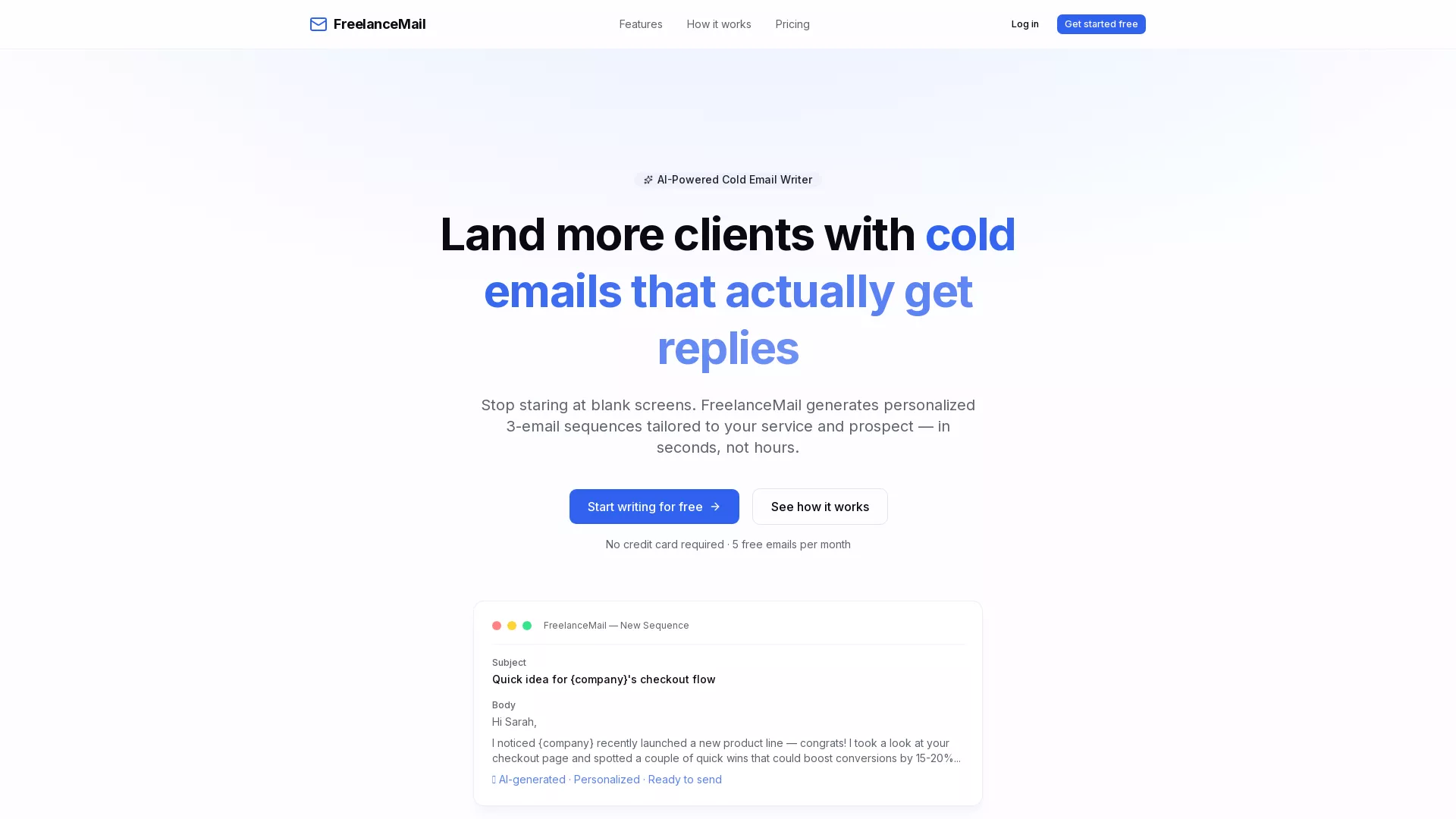 FreelanceMail - AI Outreach Tool Website Screenshot