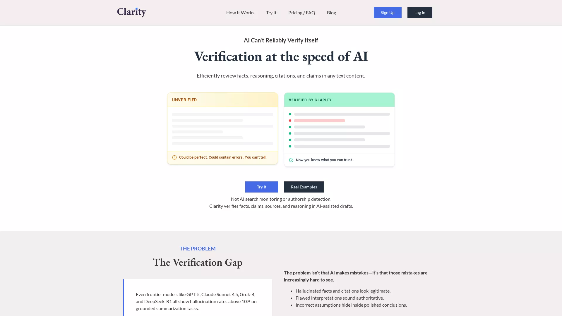 Clarity - AI Content Verification Website Screenshot
