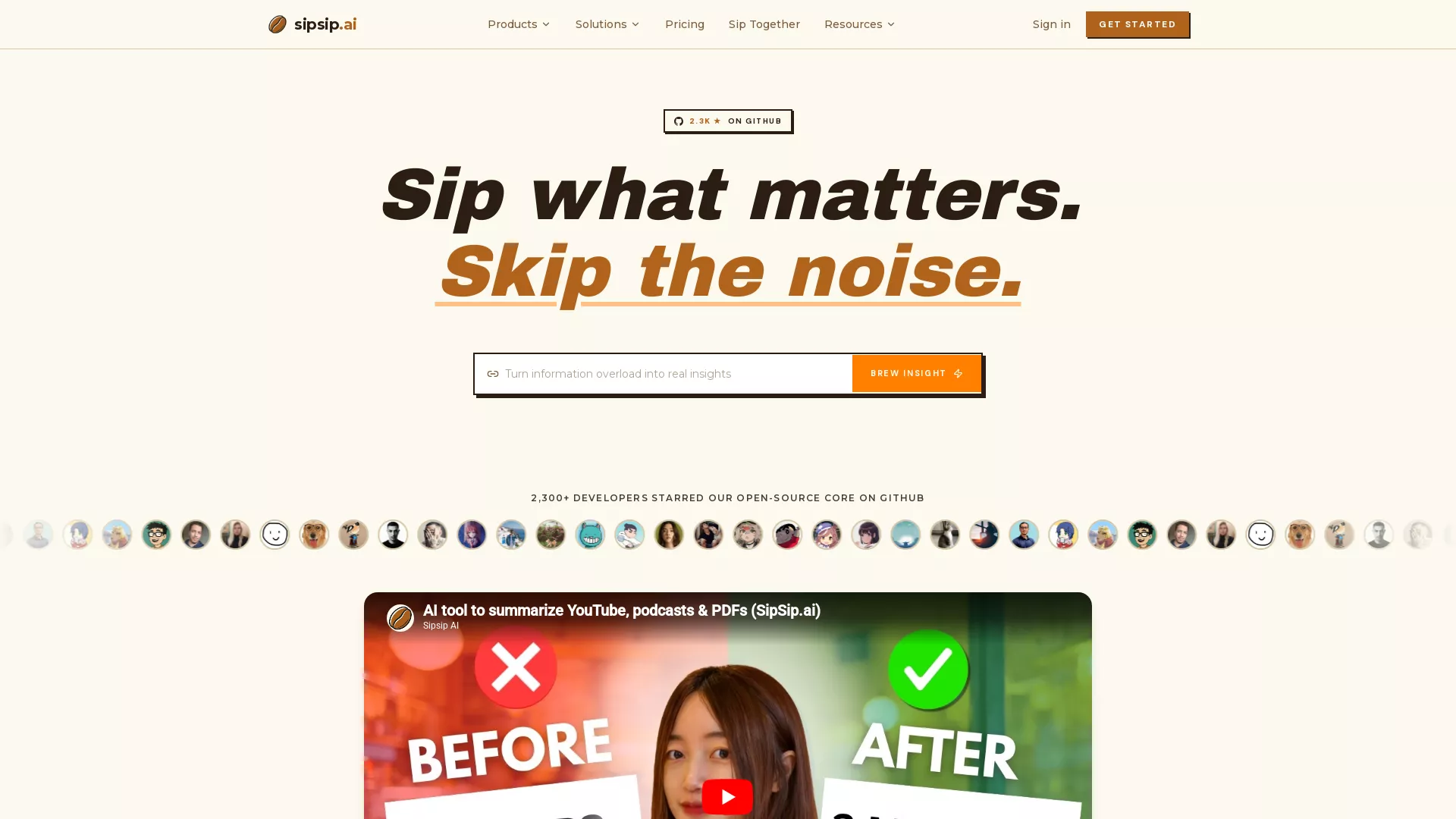 SipsipAI - Media Summarization AI Website Screenshot