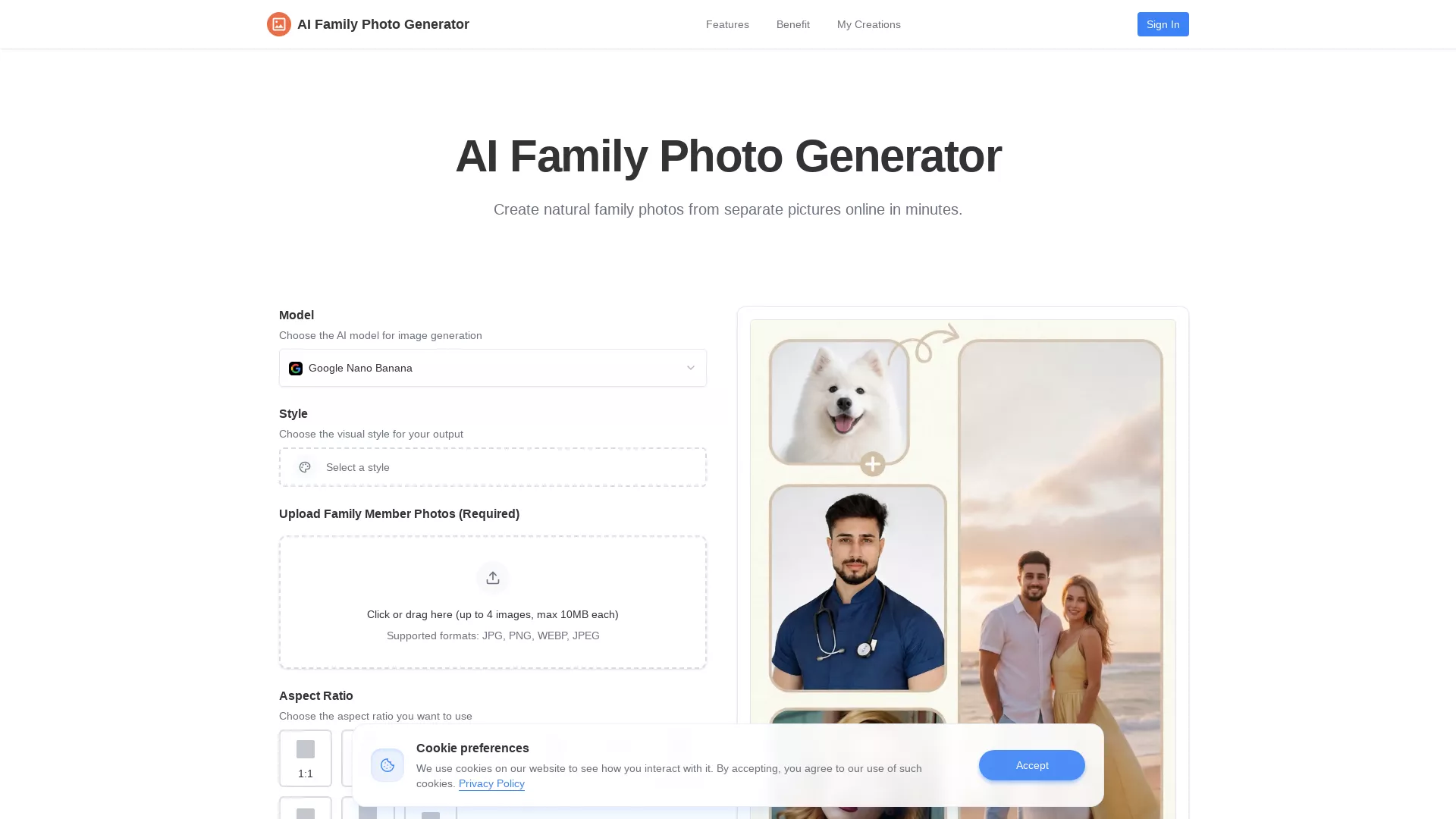 AI Family Photo Generator - Family Photo AI Tool Website Screenshot