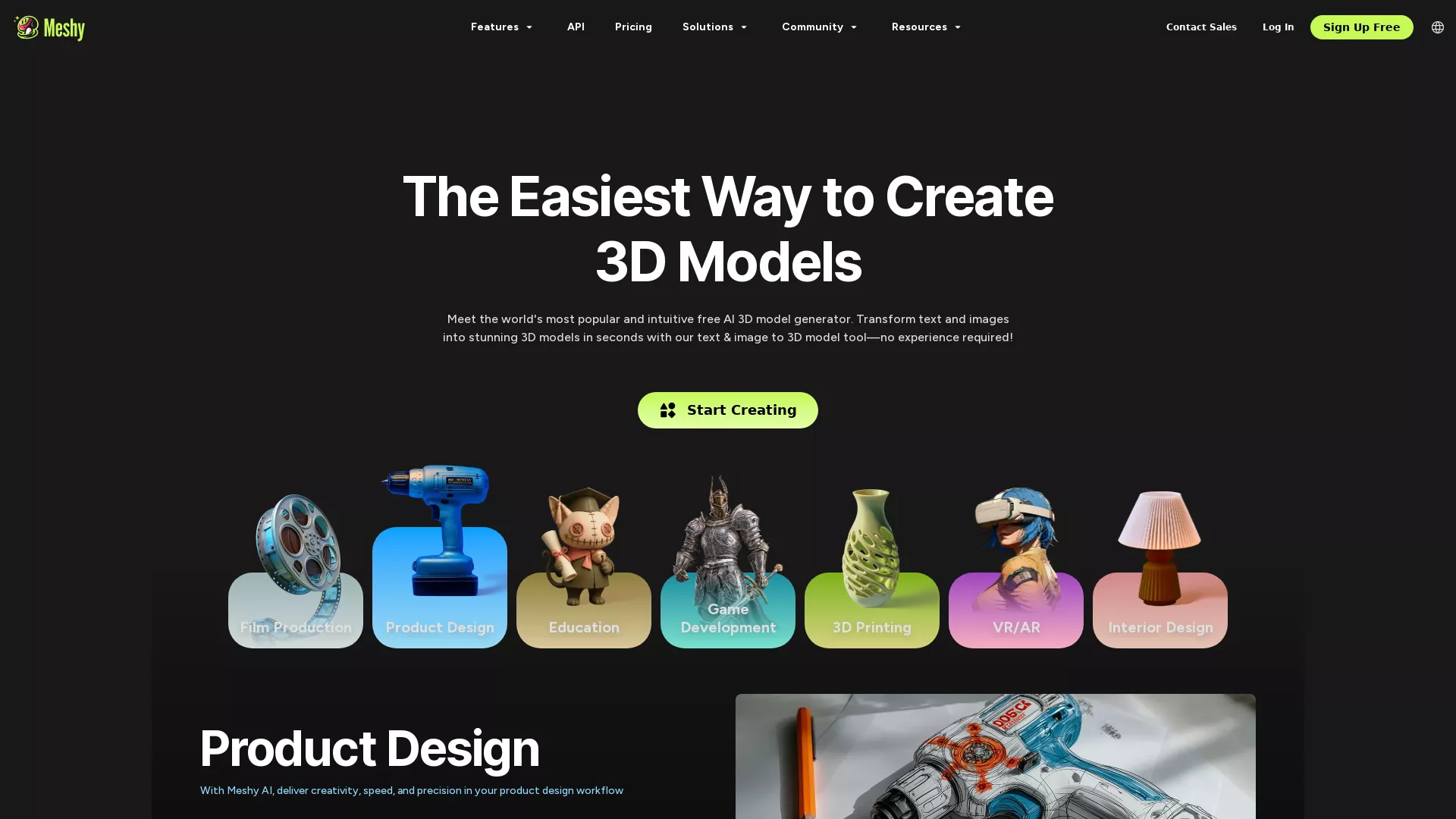 Meshy.ai - - AI 3D Model Generator  - Image to 3D model - 3D Model Generator  - 3D Model Ai Generator Website Screenshot