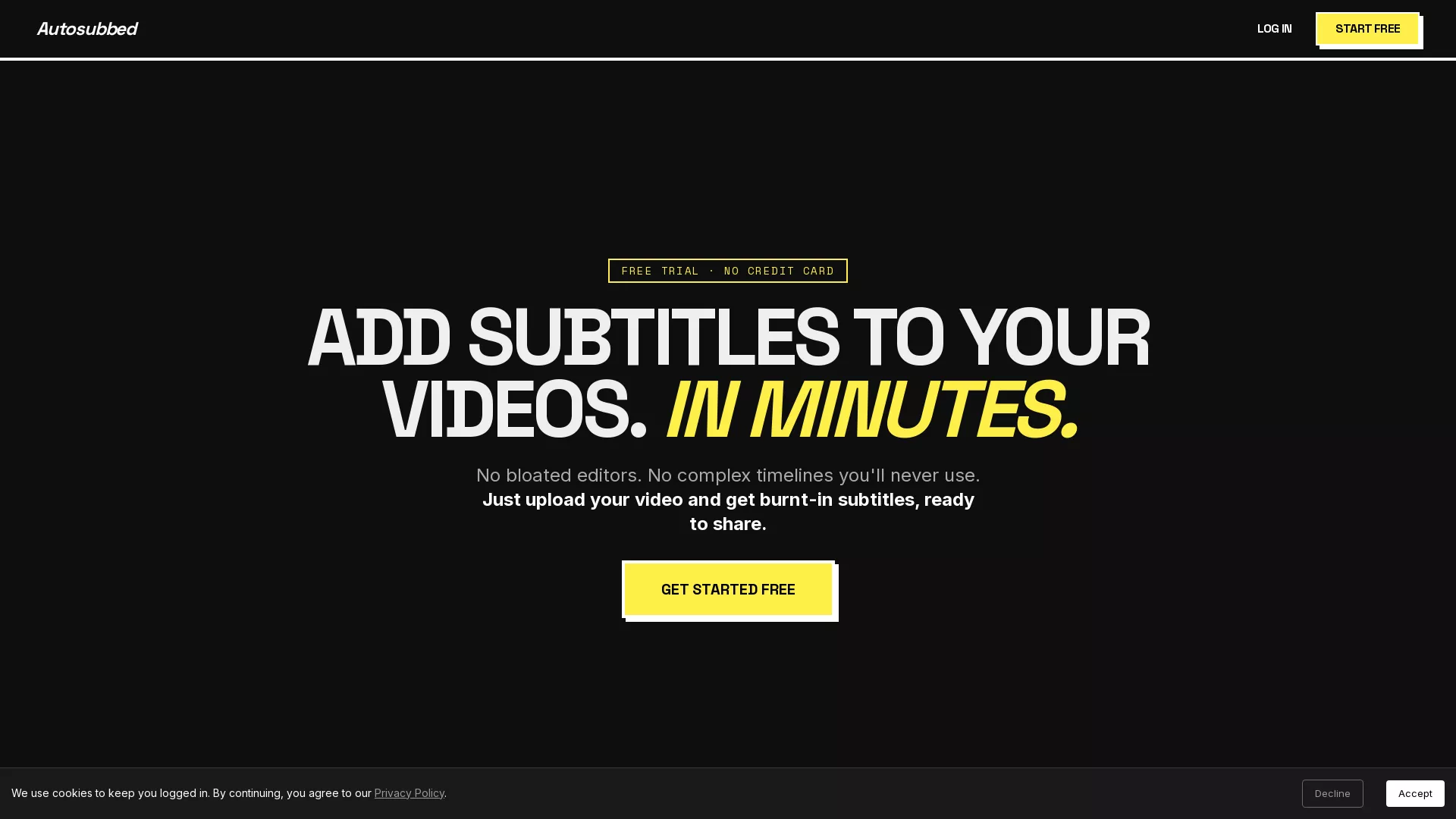 AutoSubbed - Video Subtitle Generator Website Screenshot