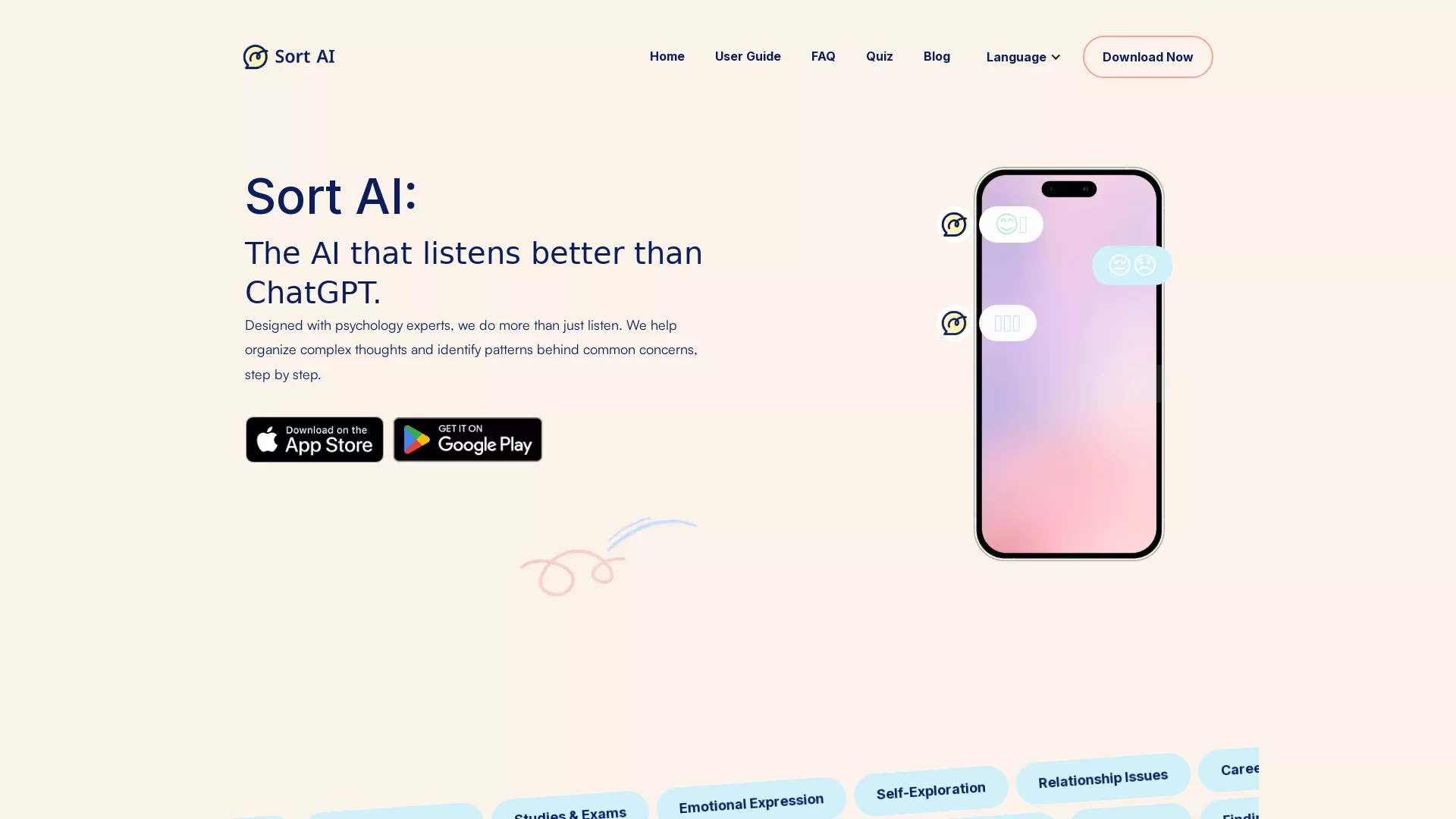 SortAI - AI Mental Health Chatbot Website Screenshot