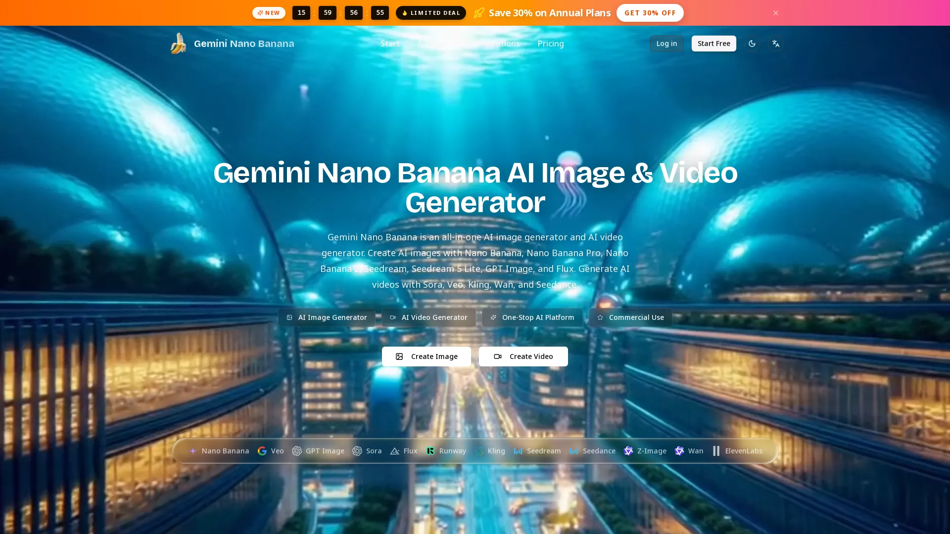 GeminiNanoBanana - AI Video Creation Studio Website Screenshot