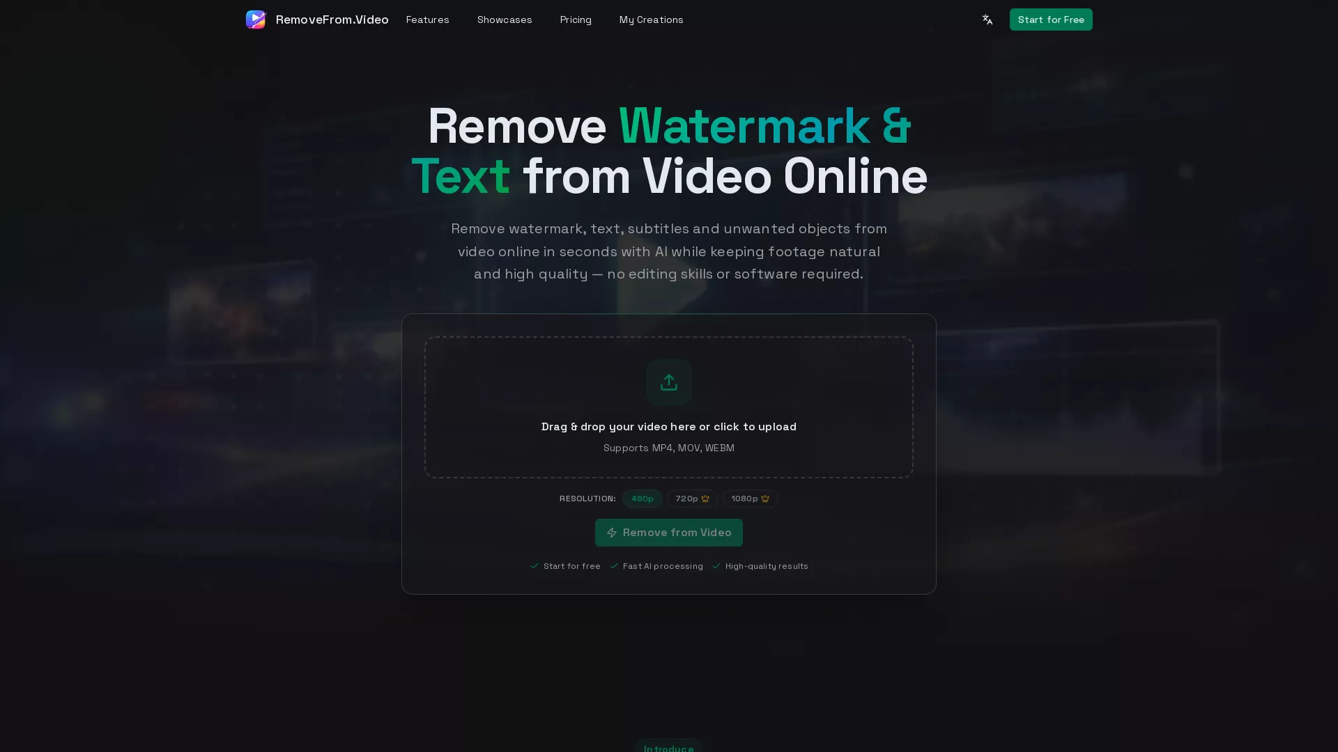 RemoveFrom.Video - AI Video Text Remover Tool Website Screenshot