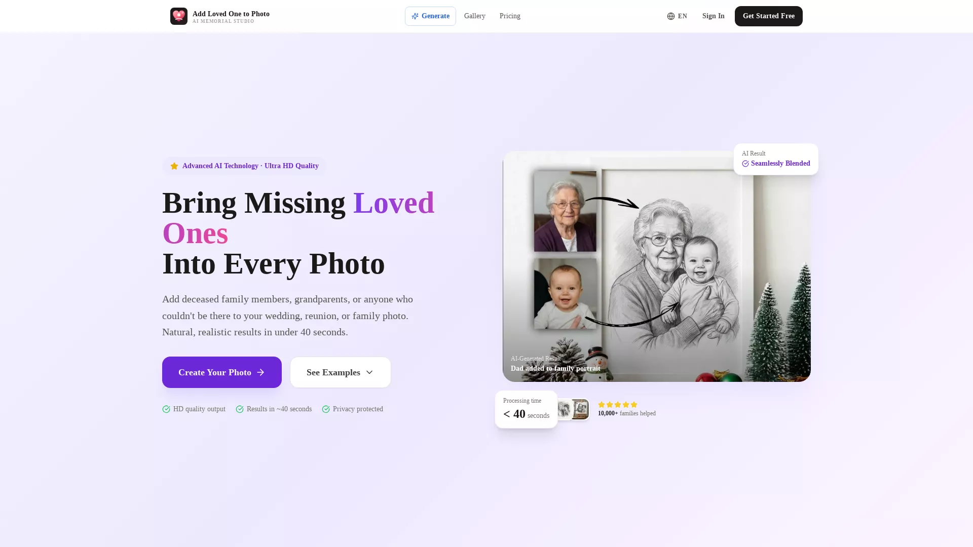 AddLovedOnetoPhoto - AI Family Photo Editing Website Screenshot