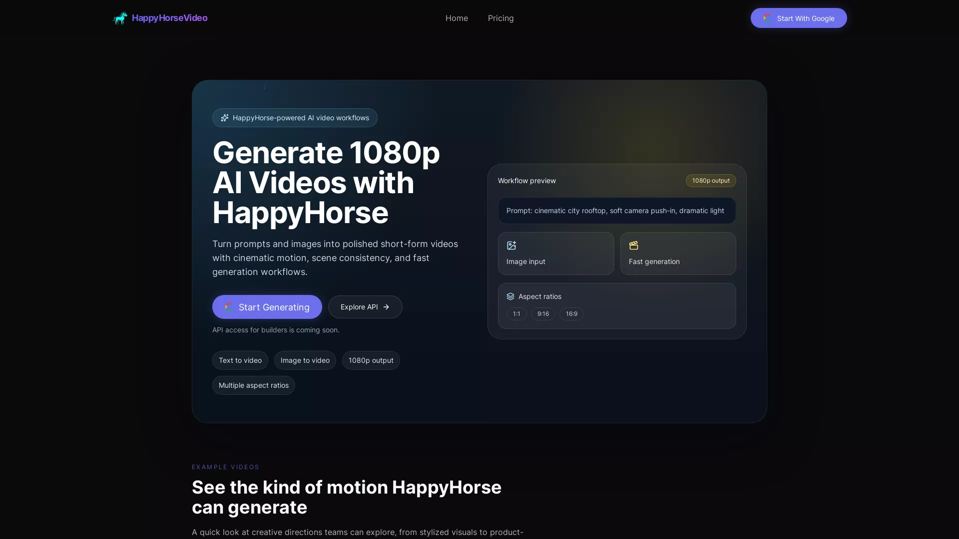 HappyHorseVideo - Video Content Generator Website Screenshot