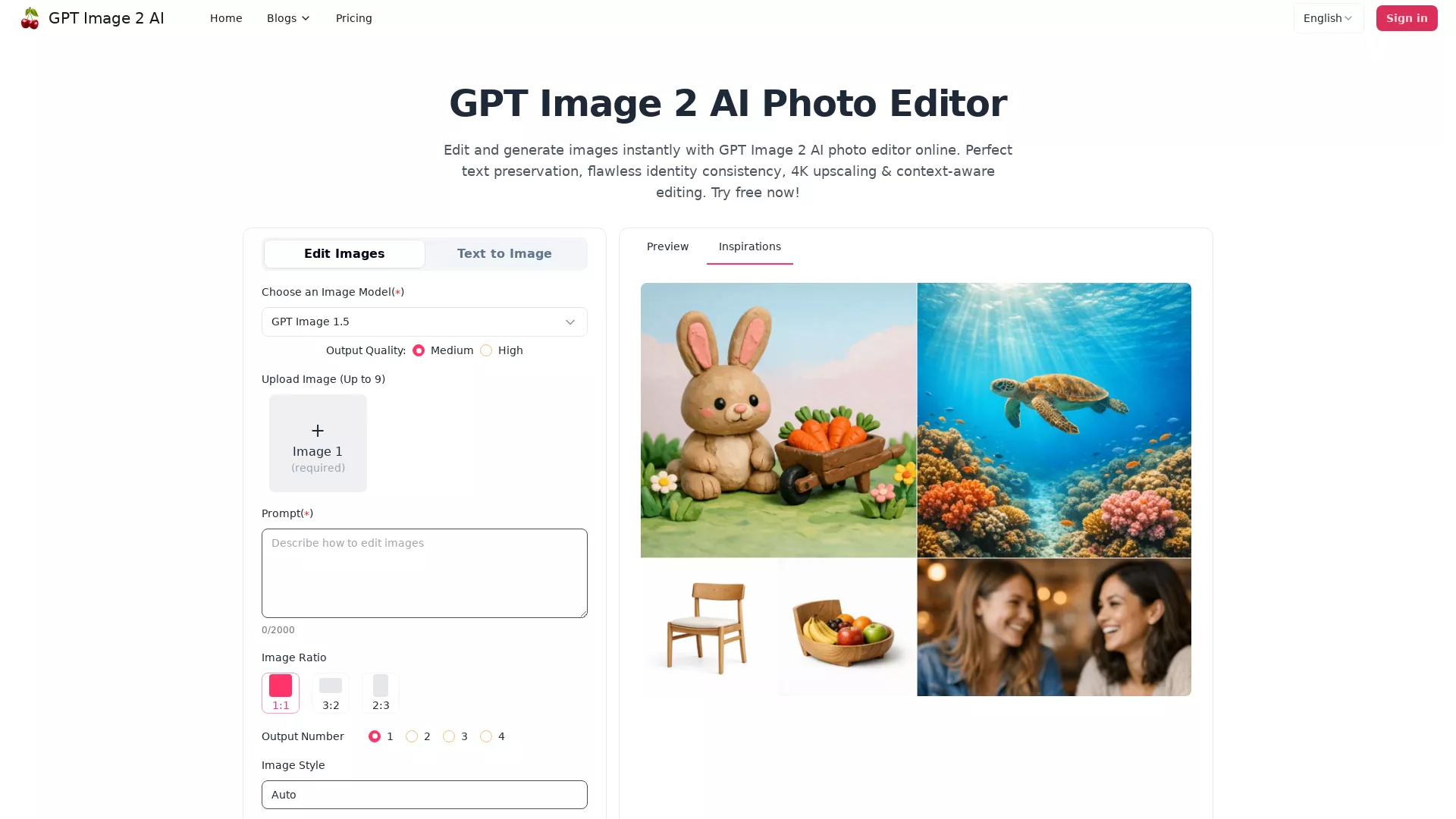 GptImage2AI - AIImageEditor Website Screenshot