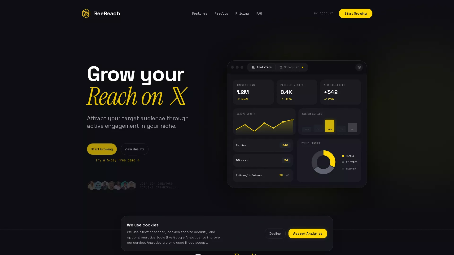 BeeReach - AI Twitter Engagement Website Screenshot