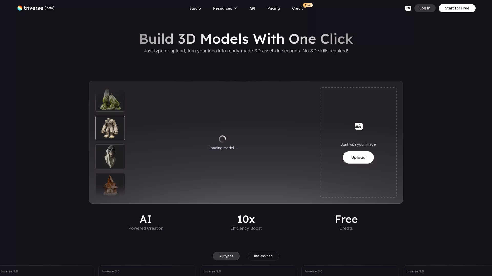 TriverseAI - Ai 3D Model Generation Tools Website Screenshot
