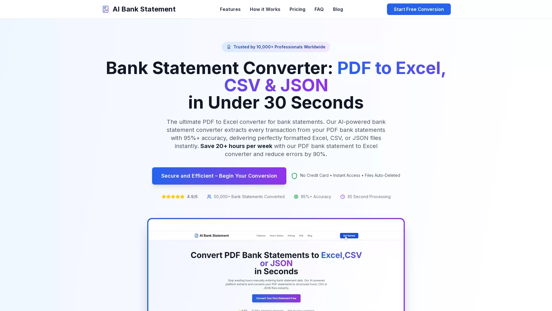 AIBankStatement - AI Bank Statement Converter Website Screenshot
