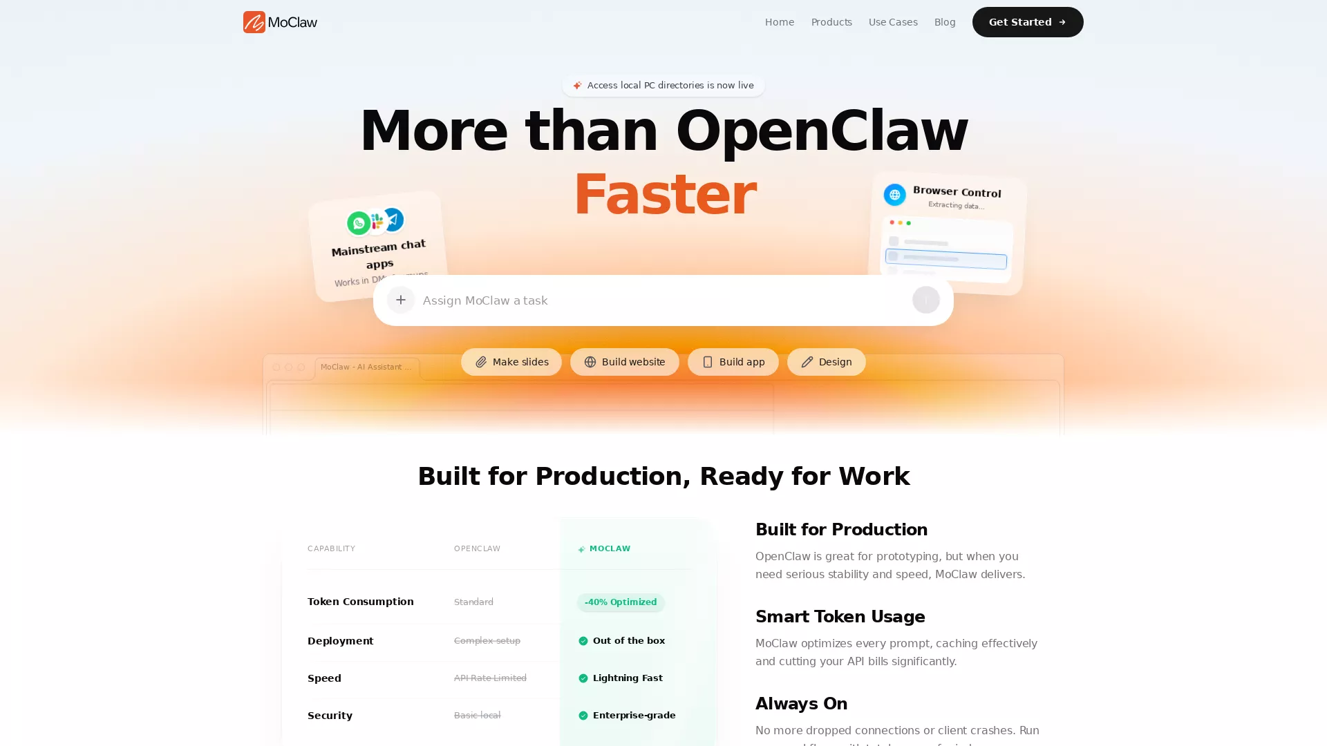 MoClaw AI - AI Agent Platform Website Screenshot