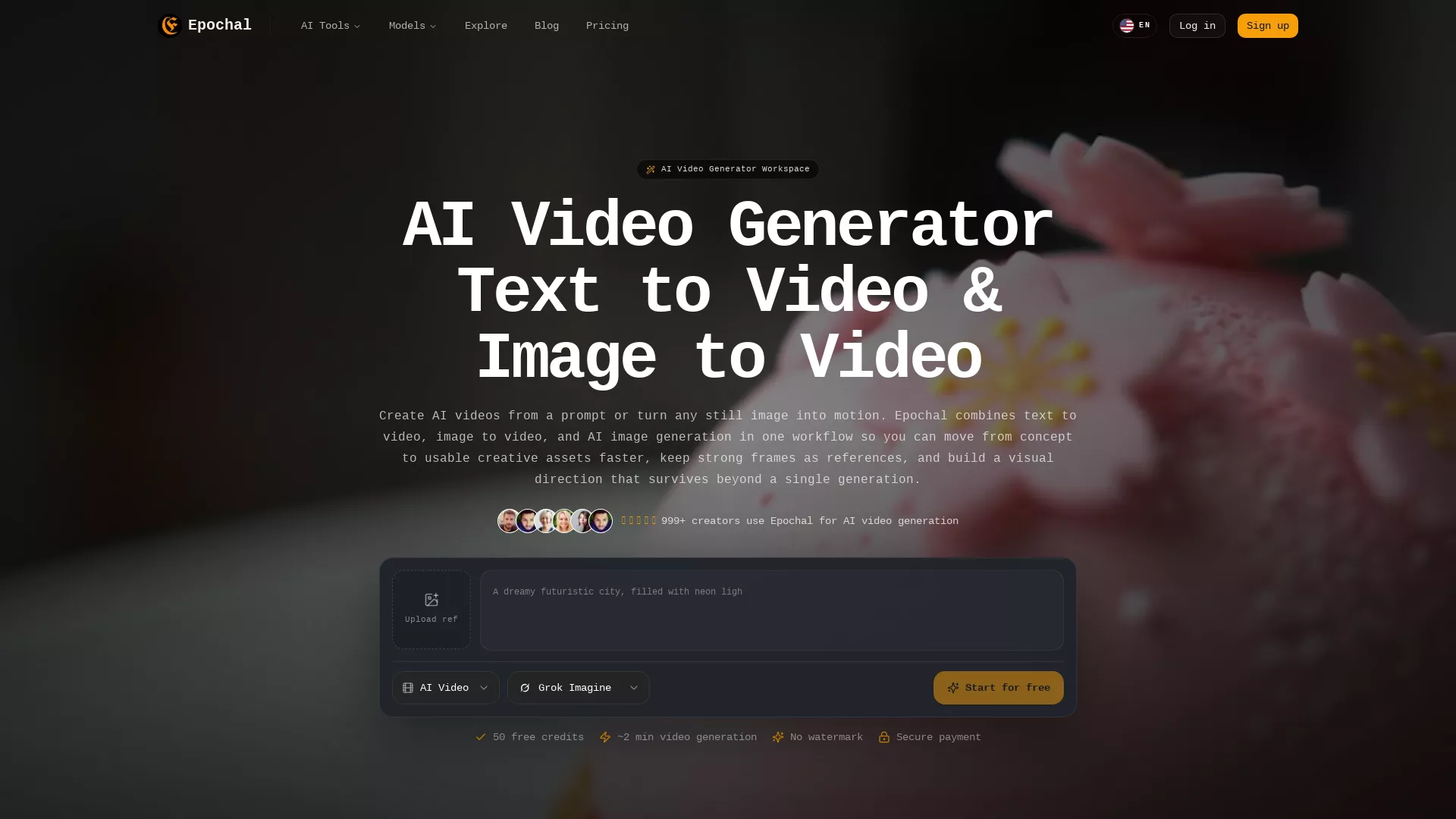Epochal - AI Video Generation Tool Website Screenshot