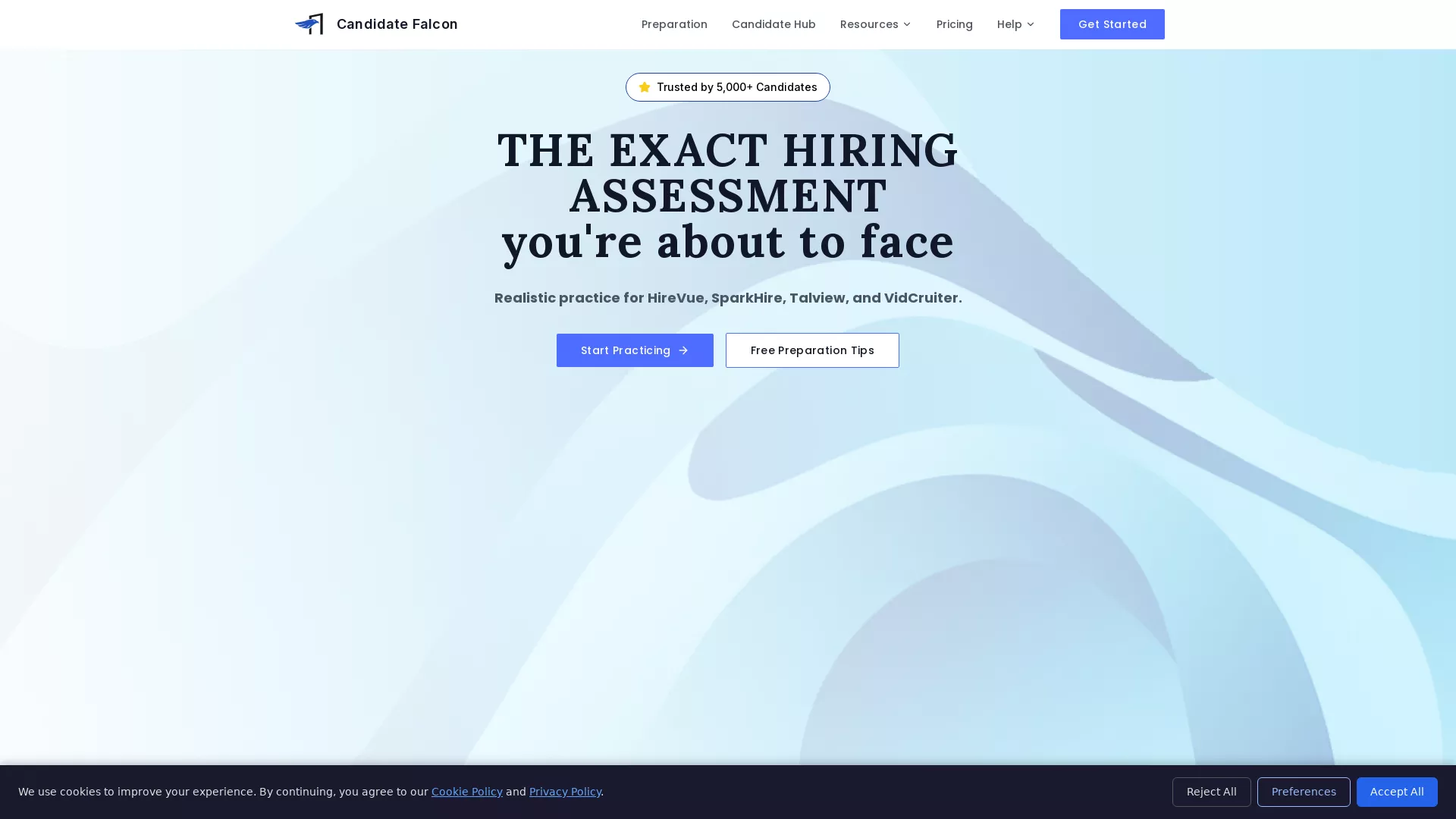 CandidateFalcon - AI Hiring Assessment Preparation Website Screenshot