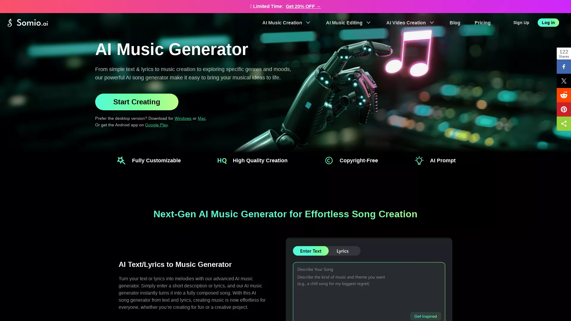 Somio AI - AI Music AI Music Generator Tool Website Screenshot