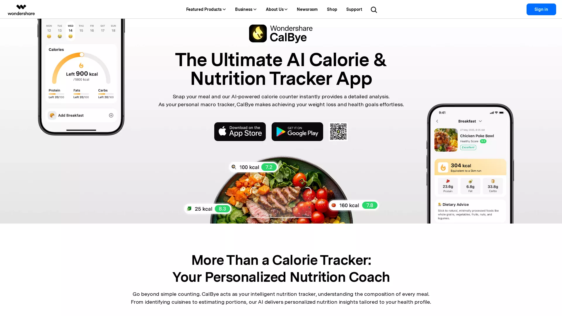 CalBye - AI Photo Calorie Recognition，AI Recipe Recommendations，AI Calorie &Nutrition Tracker Website Screenshot