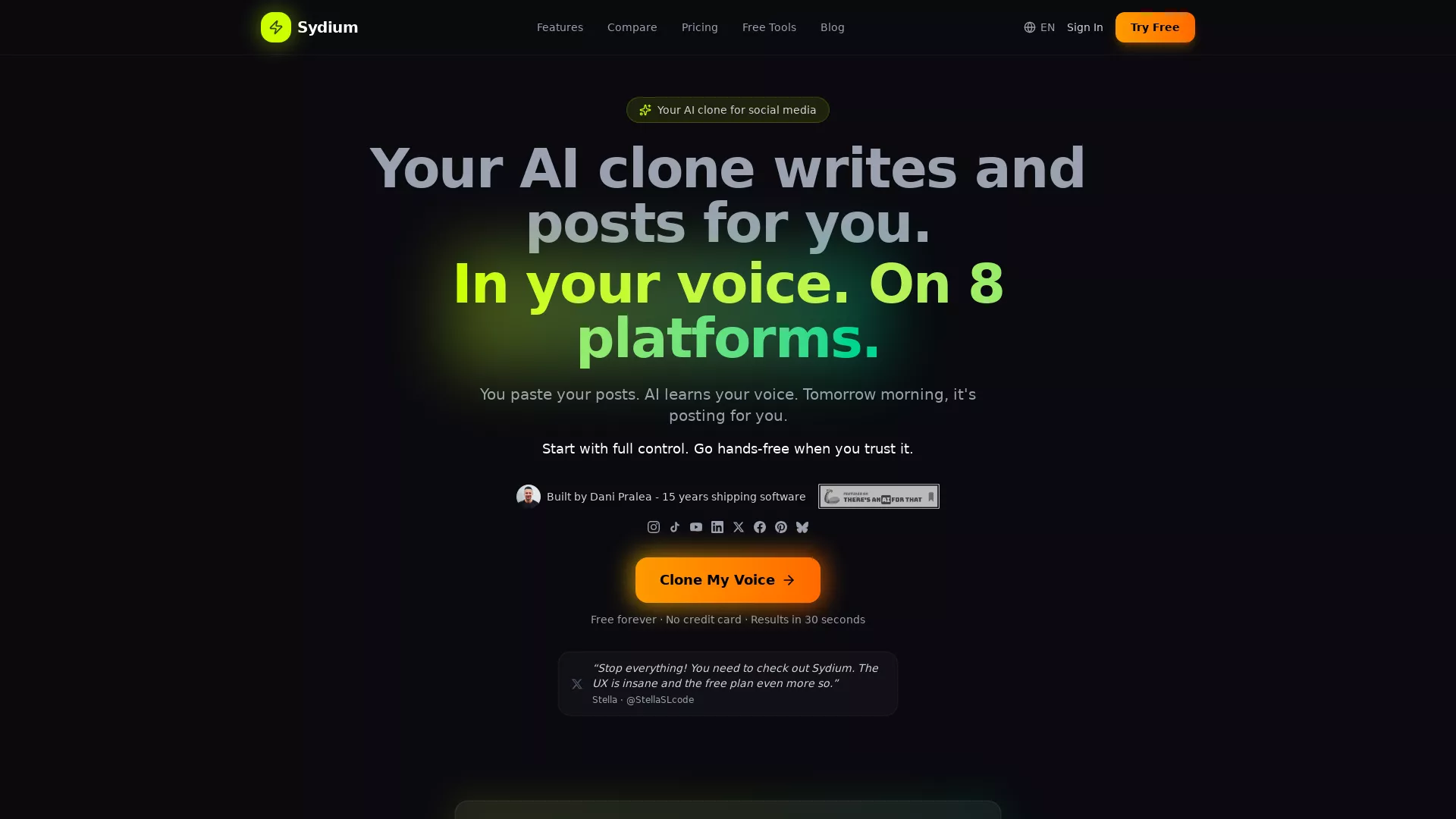 Sydium - AI Social Media Autopilot Website Screenshot