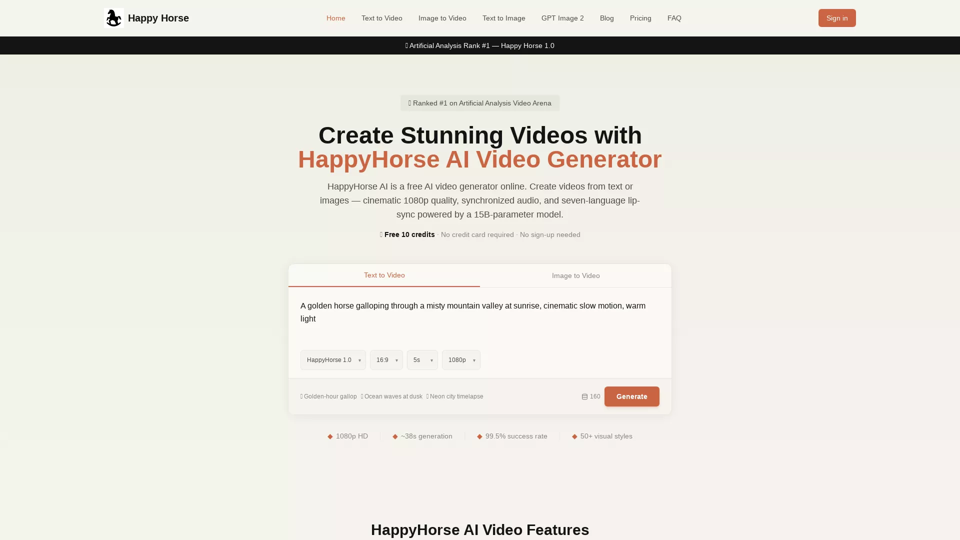 HappyHorse AI - AI Video Generation Platform Website Screenshot