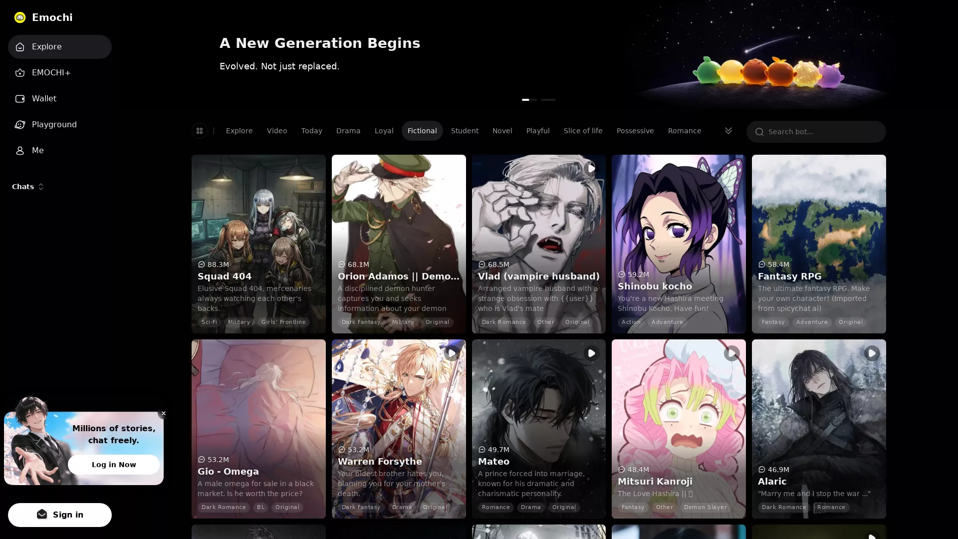 emochi - AI Character, AI Roleplay, AI Character Chat, Character Chat Website Screenshot