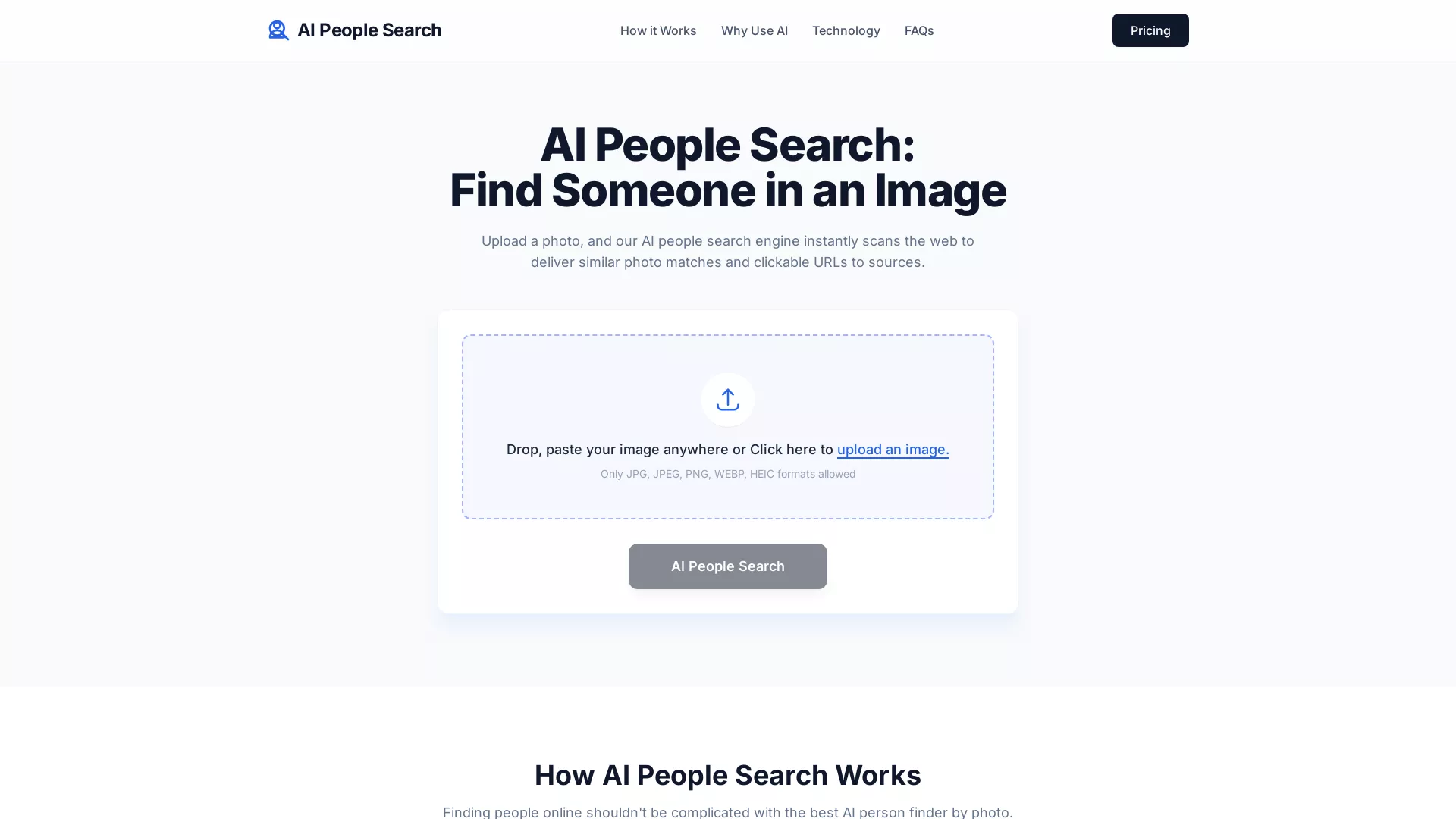 AI People Search - AI Face Recognition Tool  Website Screenshot