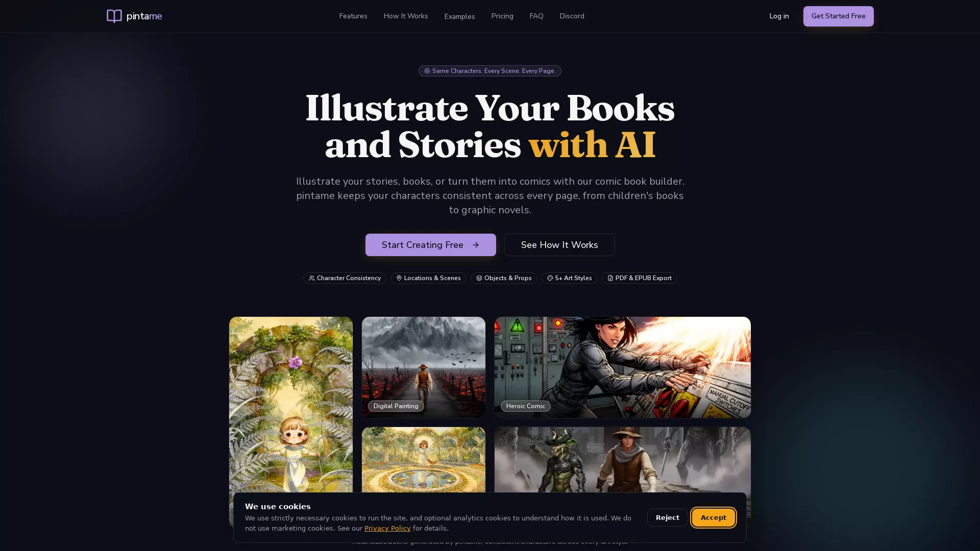 Pintame - AI StorybookIllustrator Website Screenshot