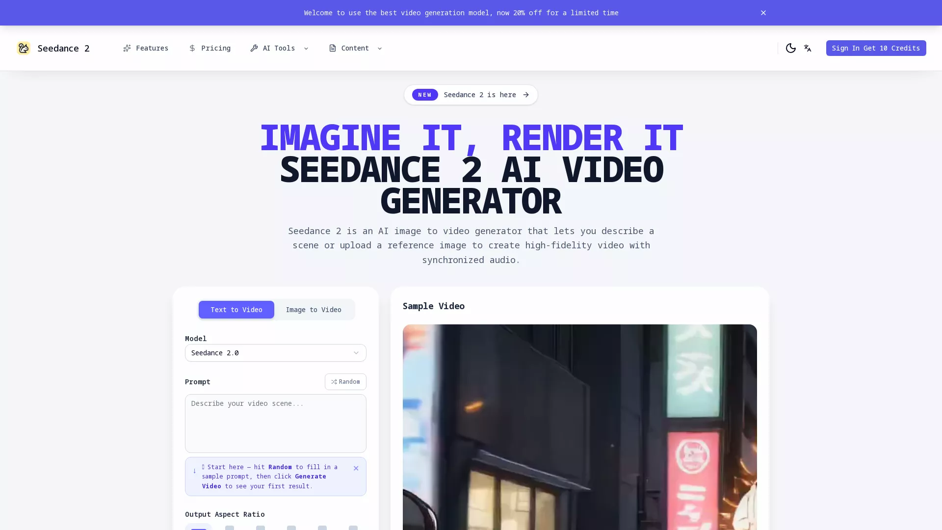 Seedance2 - AI Video Generator Website Screenshot