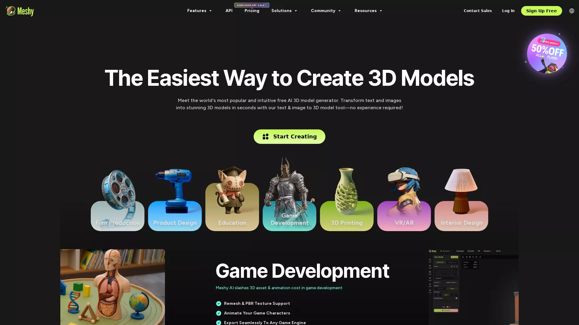 MeshyAI - AI3DContentGeneration Website Screenshot