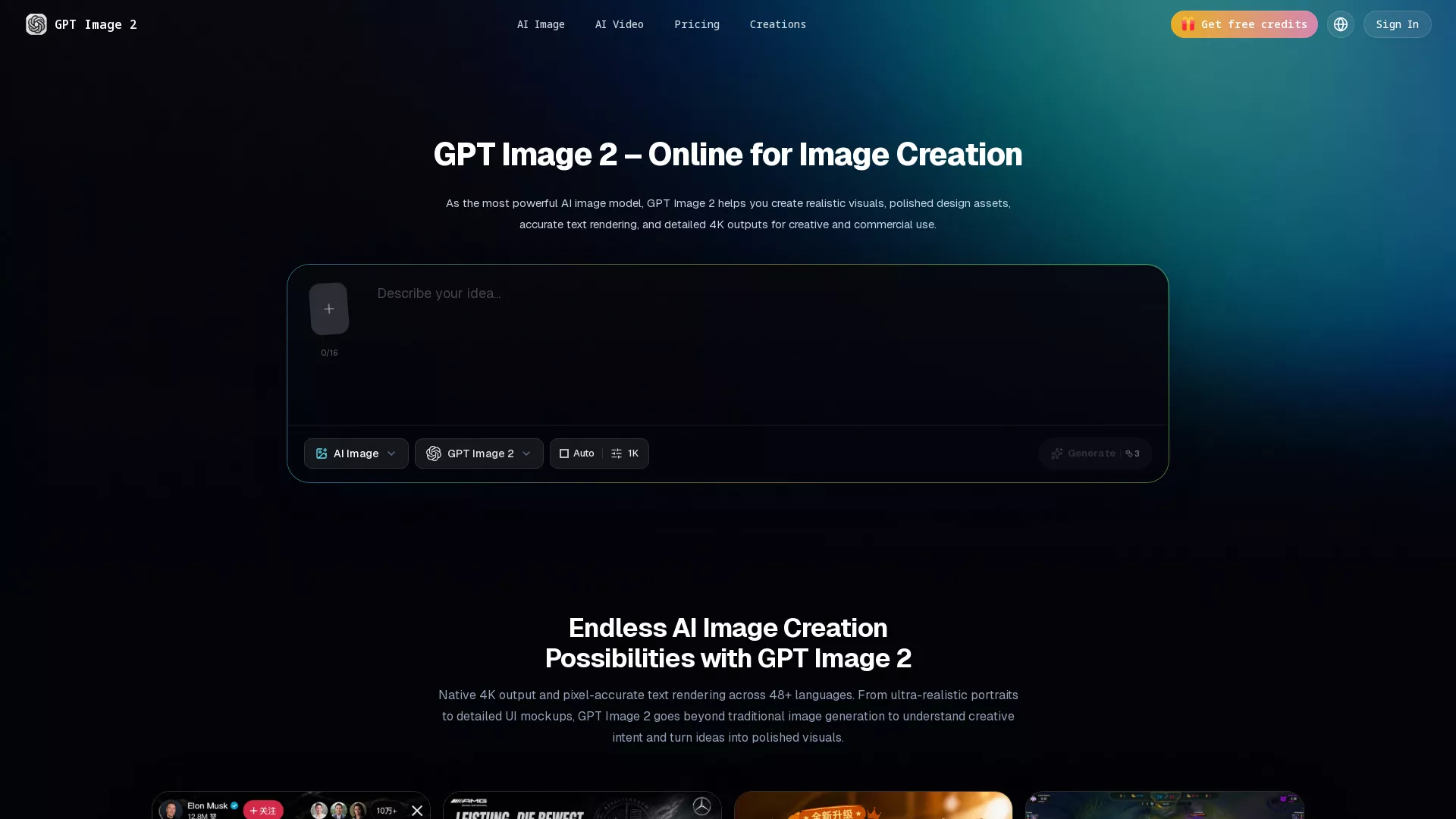 Gpt Image 2 - GPT Image 2 – Online for Image Creation Website Screenshot