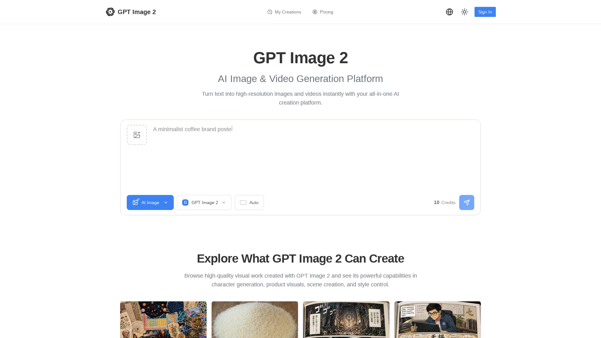 GptImage2 - AI Image Generator Website Screenshot