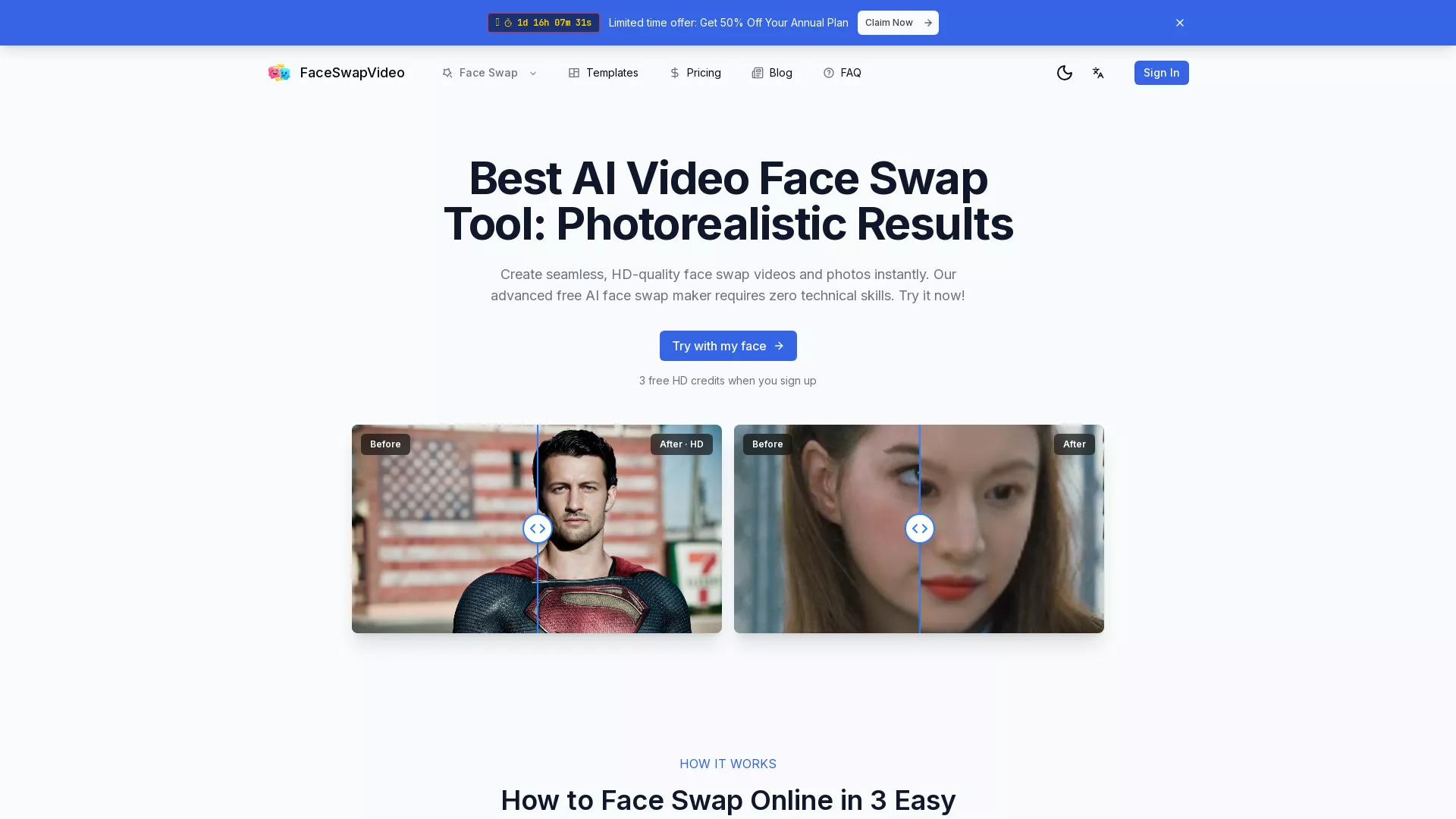 FaceSwapVideo - AI Video Face Swap Website Screenshot