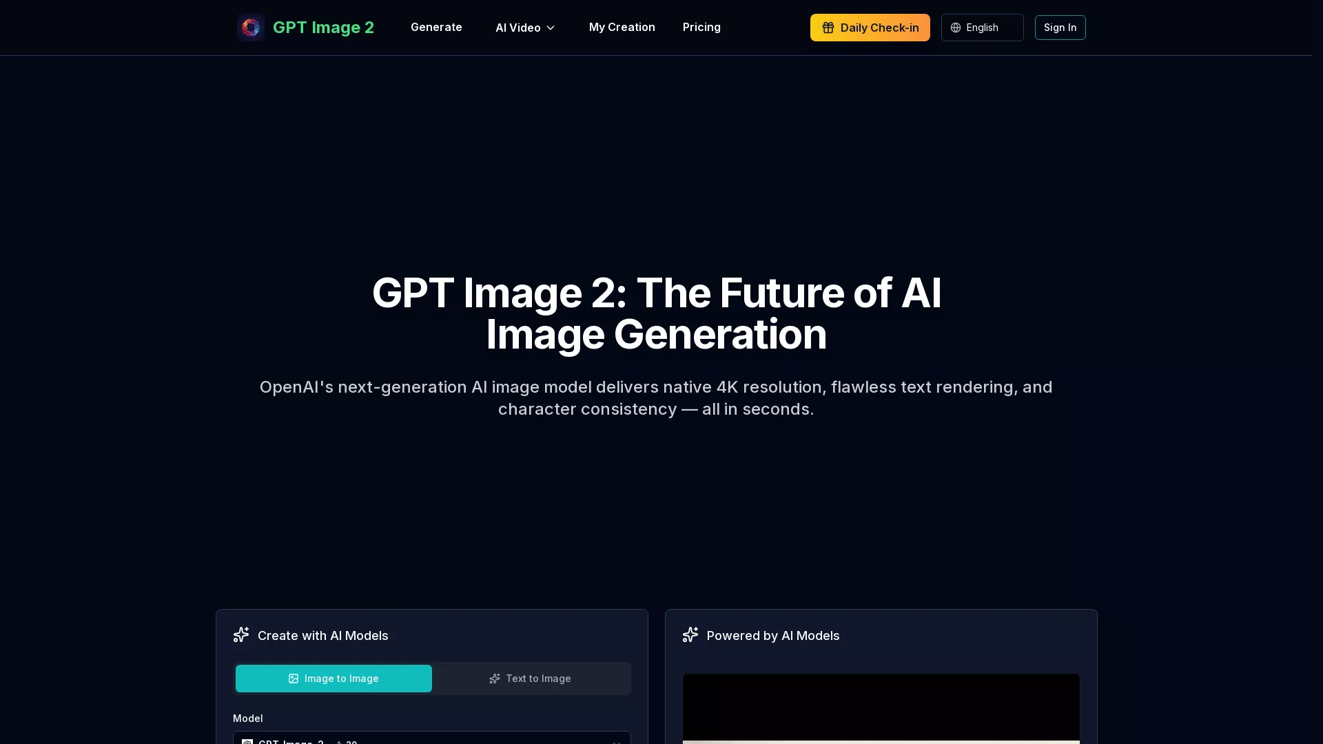 GptImage2 - AI Image Generation Website Screenshot