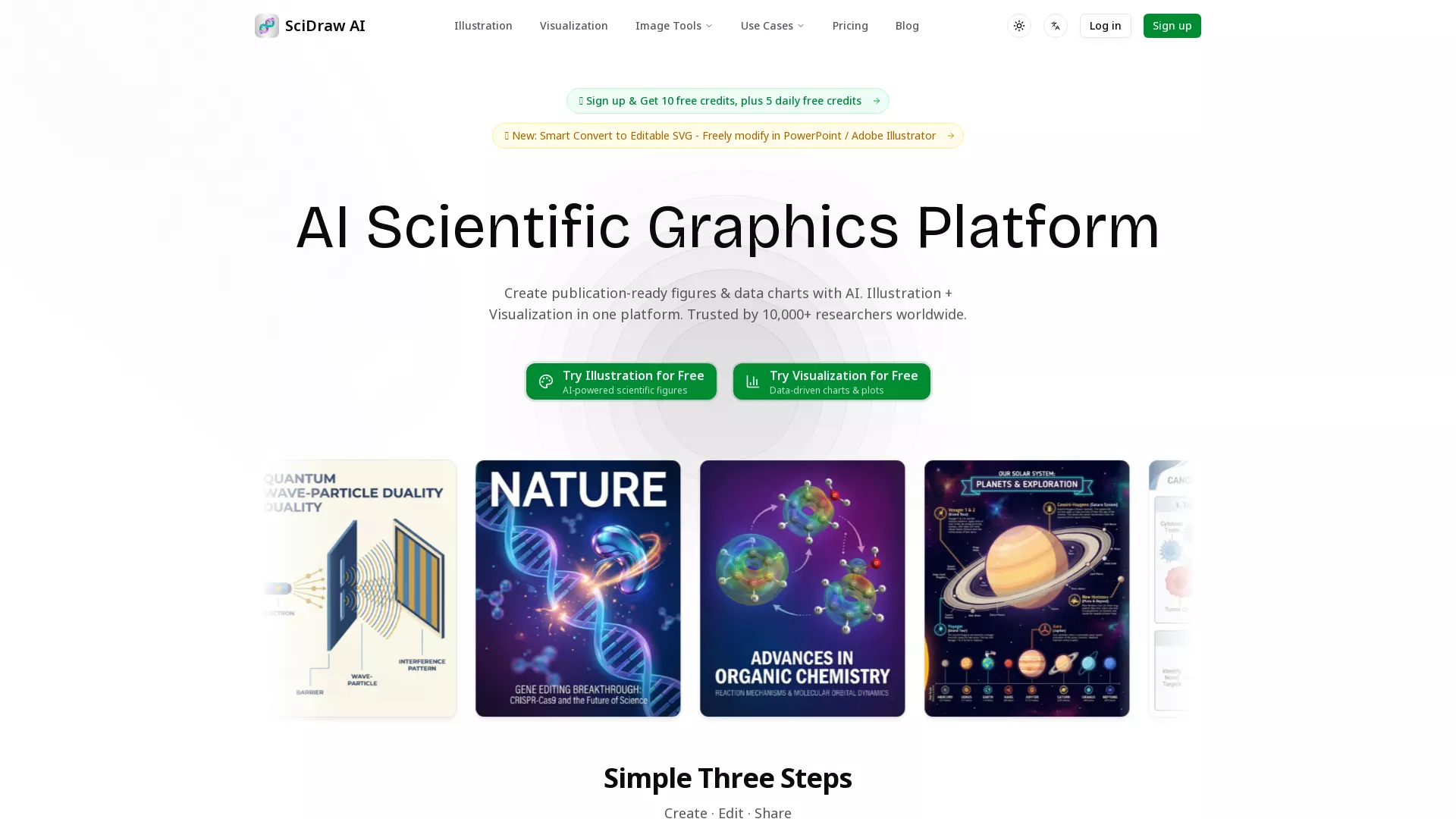 SciDrawAI - AI Scientific Illustration Website Screenshot
