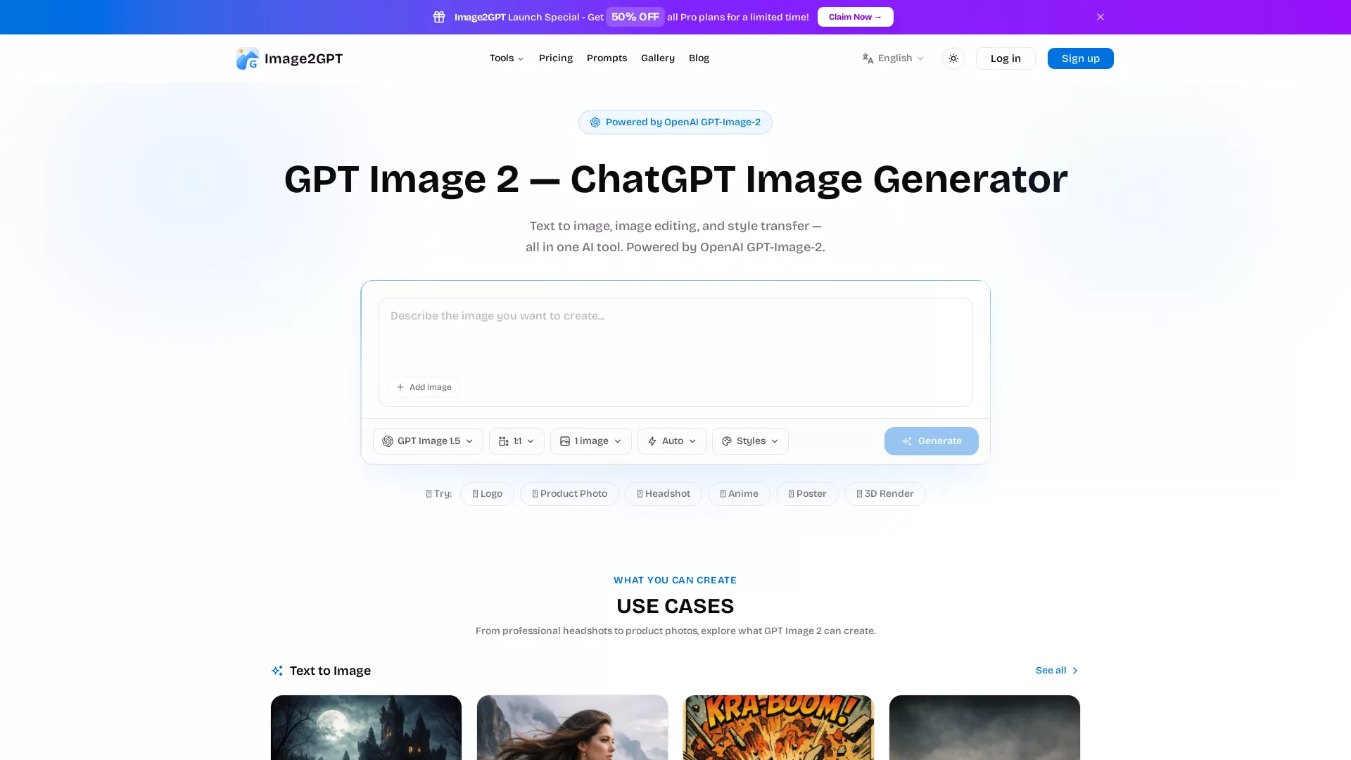 Image2GPT - AI Image Generation Website Screenshot