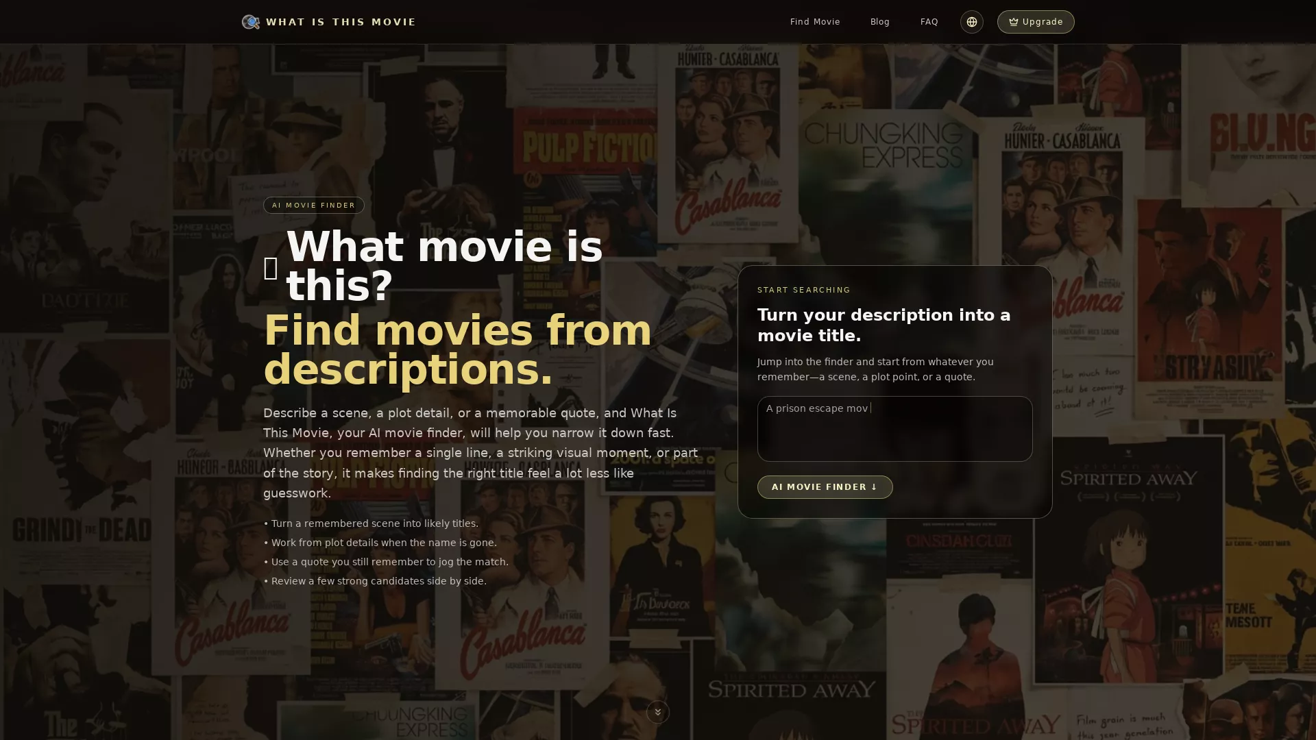 WhatIsThisMovie - AI Movie Identification Website Screenshot