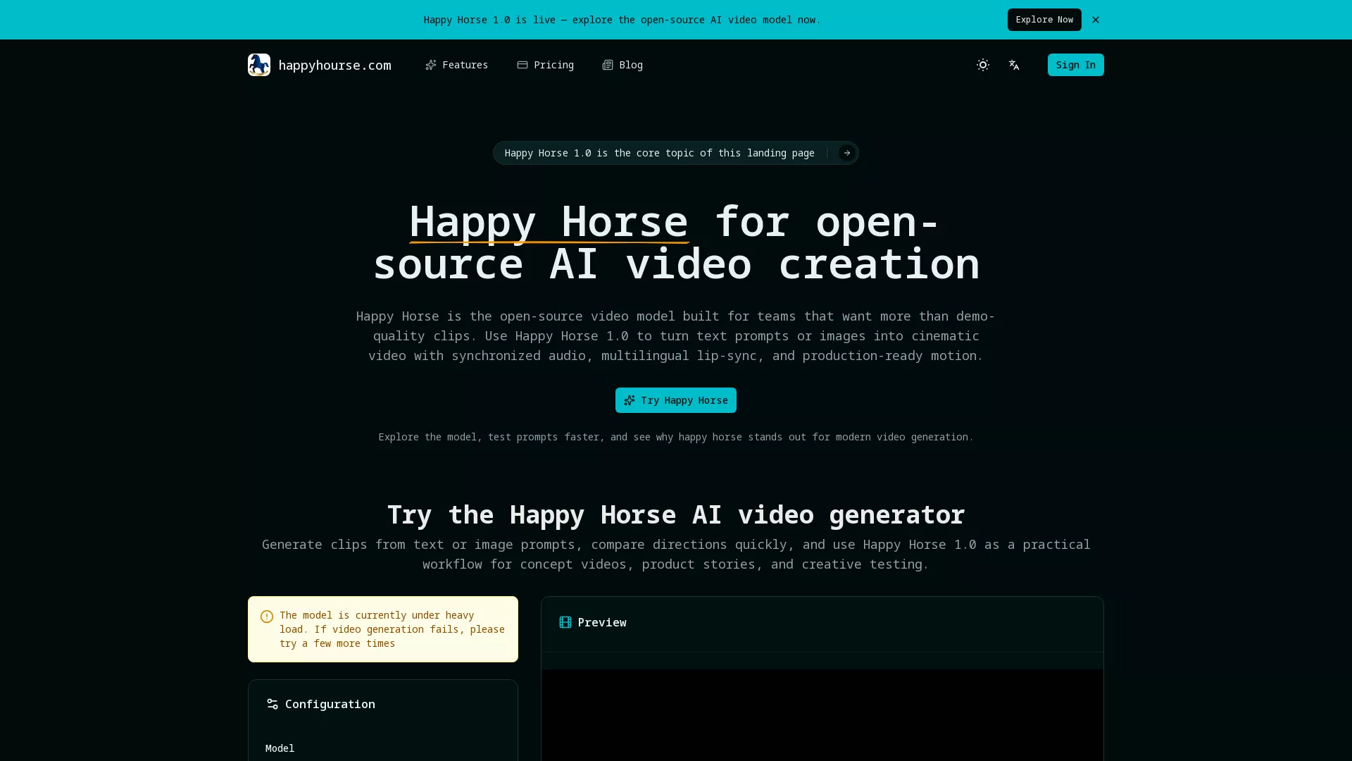 HappyHorseAI - AI Video Generator Website Screenshot
